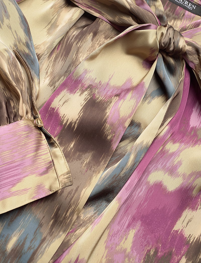 Lauren Ralph Lauren - Floral Satin Charmeuse Tie-Neck Blouse - långärmade blusar - tan multi - 3