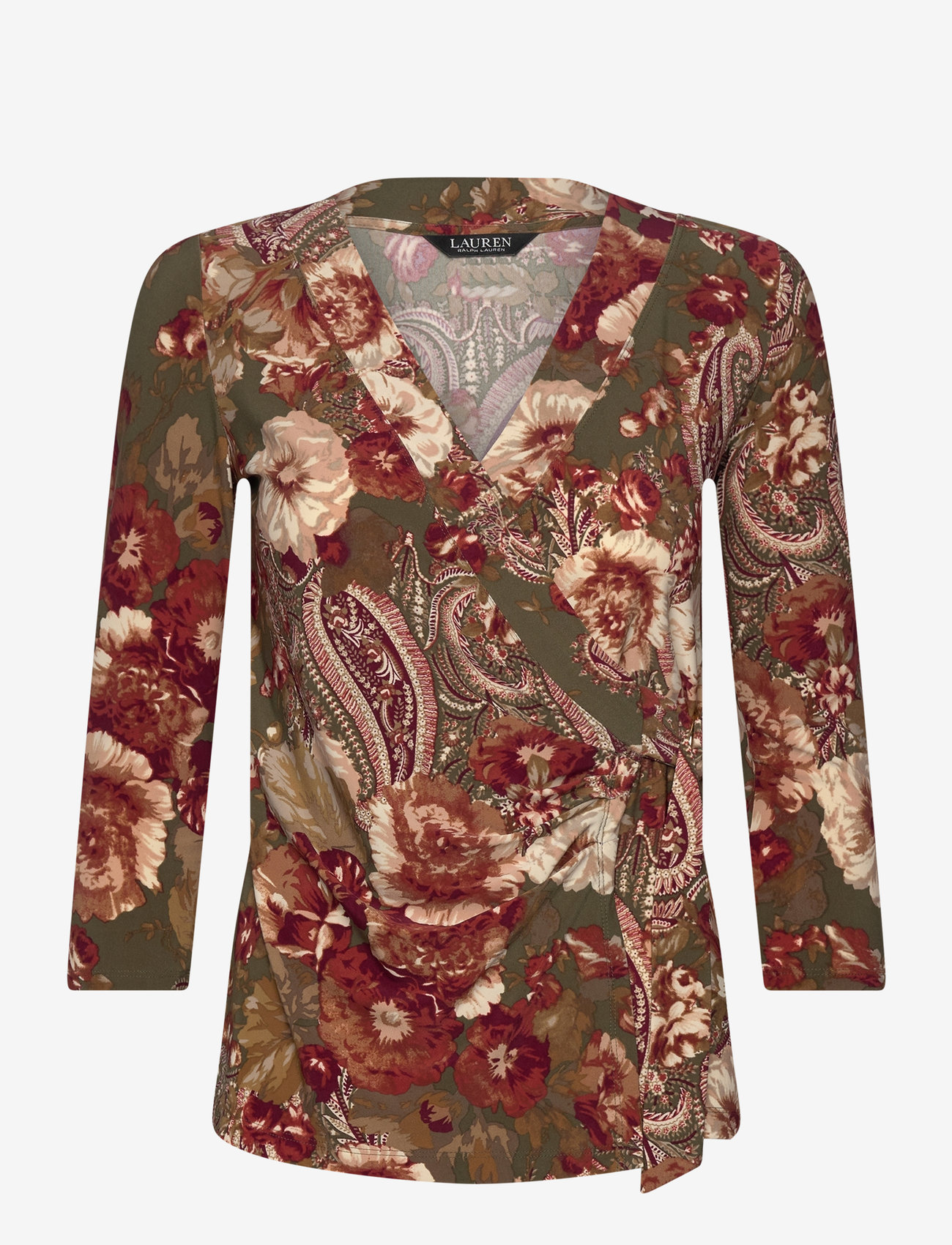 Lauren Ralph Lauren - Floral Stretch Jersey Top - långärmade toppar - olive multi - 1