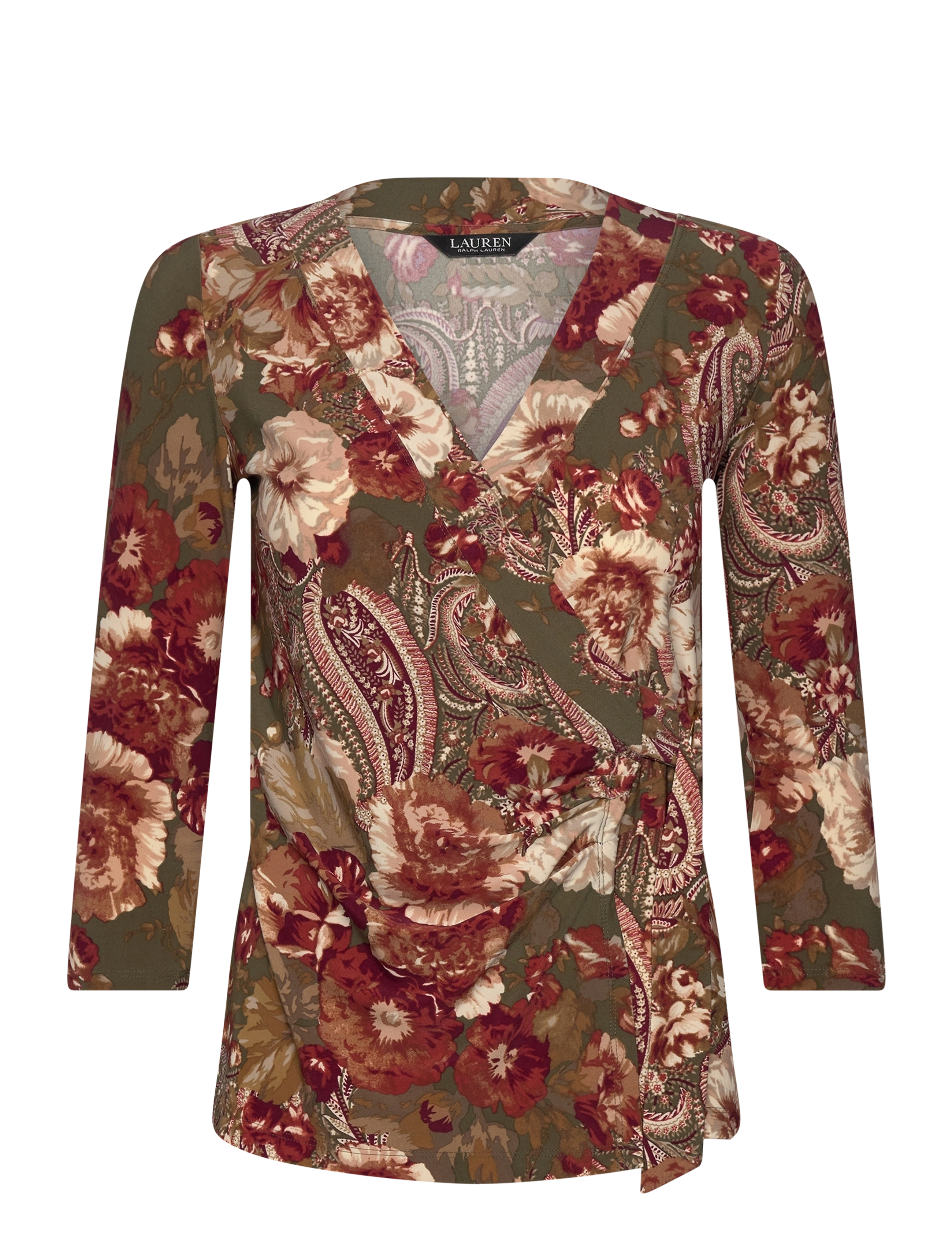 Lauren Ralph Lauren Floral Stretch Jersey Top - Rõivad - OLIVE MULTI / khaki/green