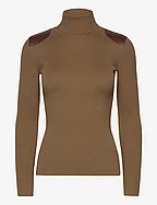 アウターその他 RALPH LAUREN Women Outer 25P290965605 001 Brown Lauren Ralph Lauren Faux-leather-trim Ribbed Turtleneck