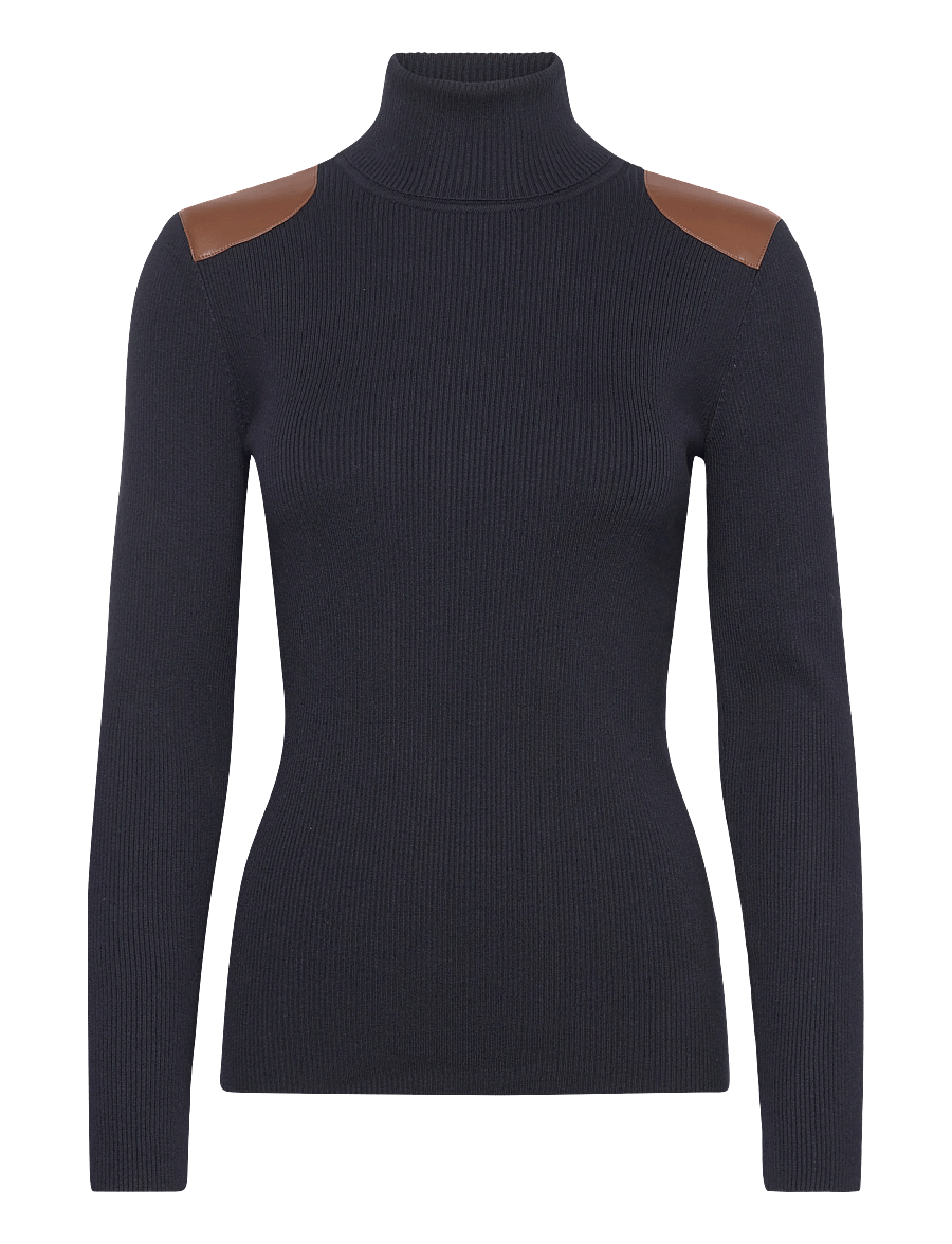 Lauren Ralph Lauren - Faux-Leather-Trim Ribbed Turtleneck - coltruien - lauren navy - 1