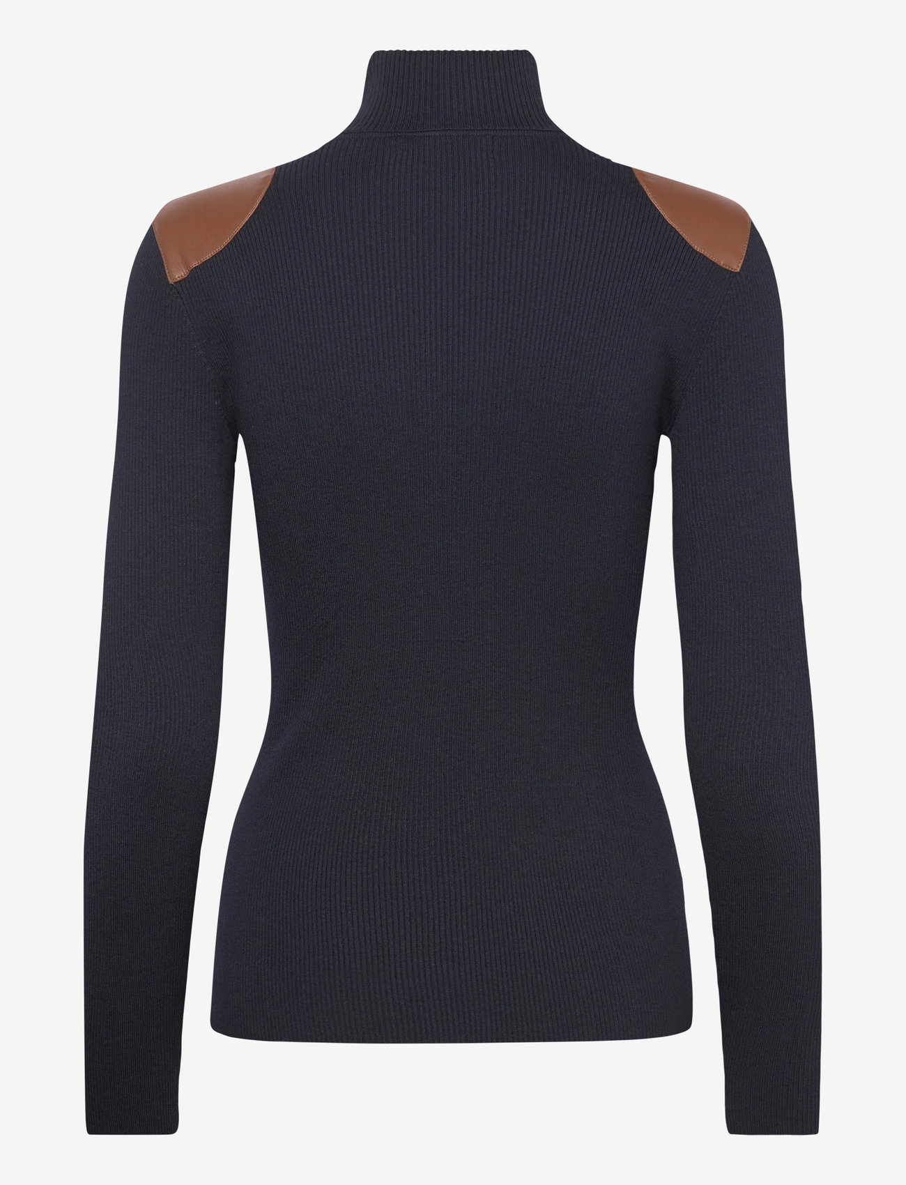 Lauren Ralph Lauren - Faux-Leather-Trim Ribbed Turtleneck - rullekraver - lauren navy - 2