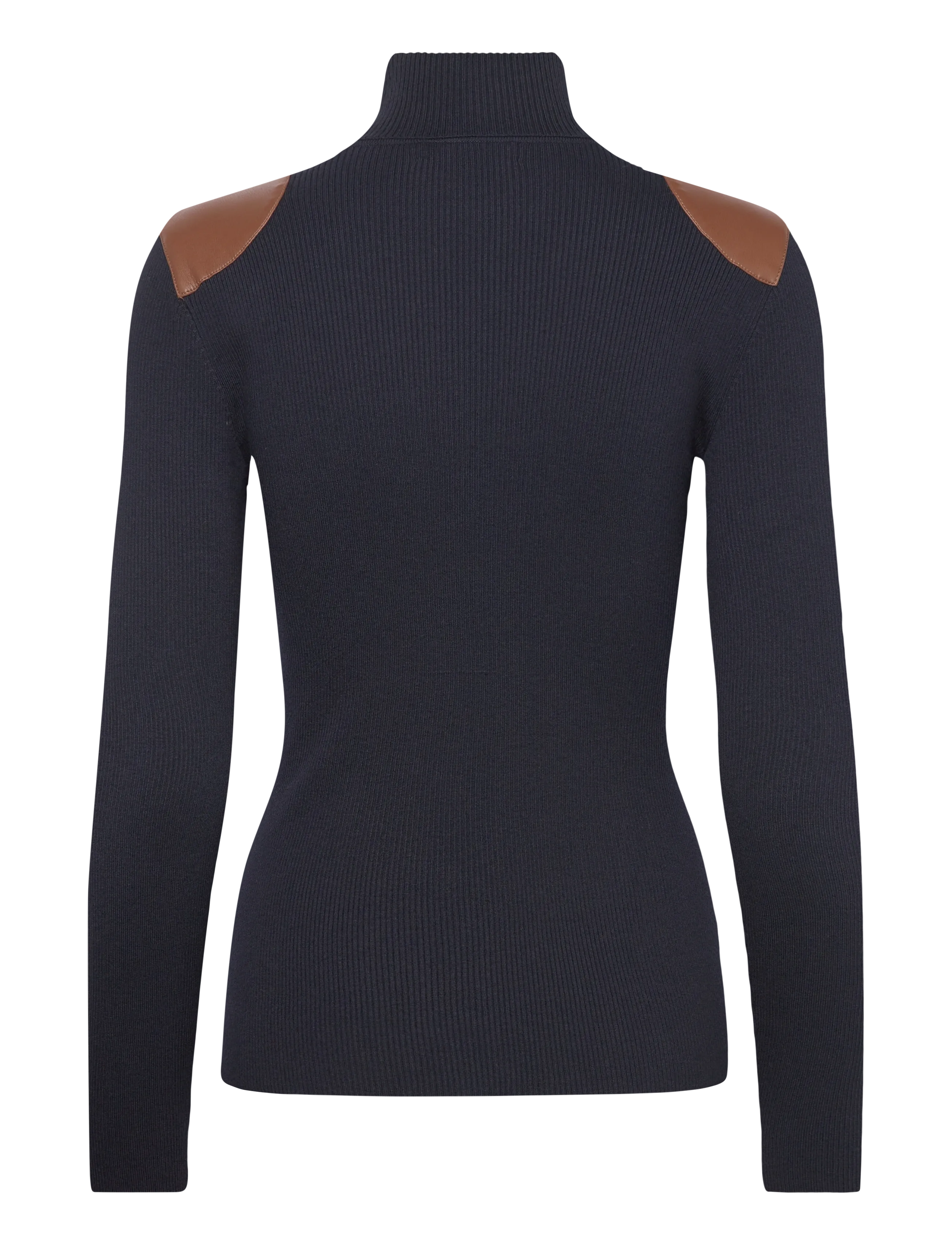 Lauren Ralph Lauren - Faux-Leather-Trim Ribbed Turtleneck - golfy - lauren navy - 2
