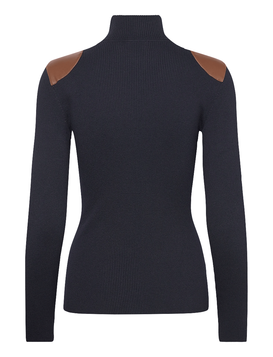 Lauren Ralph Lauren - Faux-Leather-Trim Ribbed Turtleneck - coltruien - lauren navy - 2