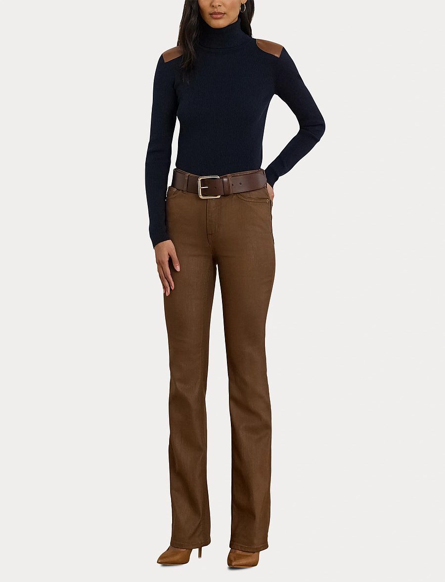 Lauren Ralph Lauren - Faux-Leather-Trim Ribbed Turtleneck - coltruien - lauren navy - 5