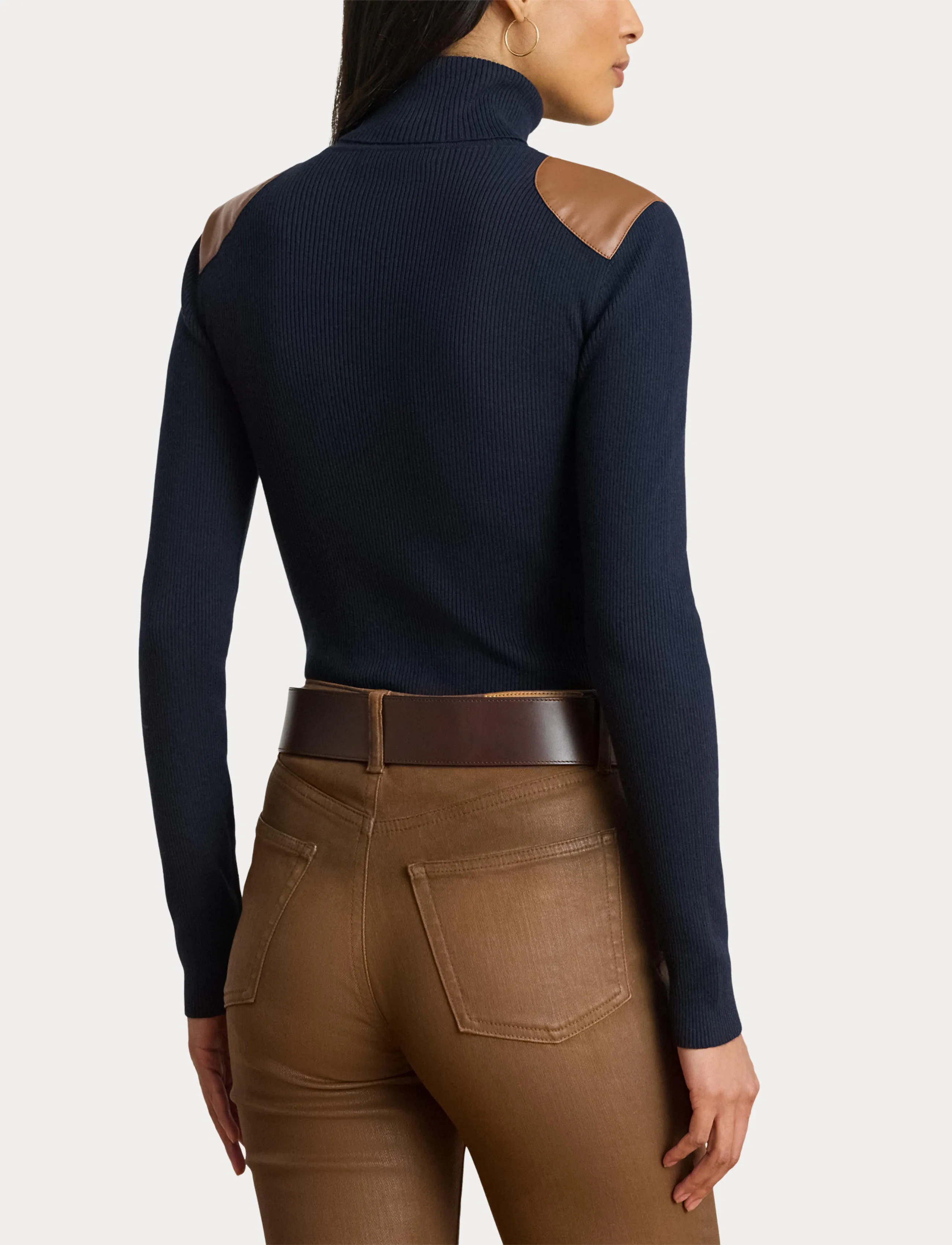 Lauren Ralph Lauren Faux-Leather-Trim Ribbed Turtleneck - Geburtstag - LAUREN NAVY / navy