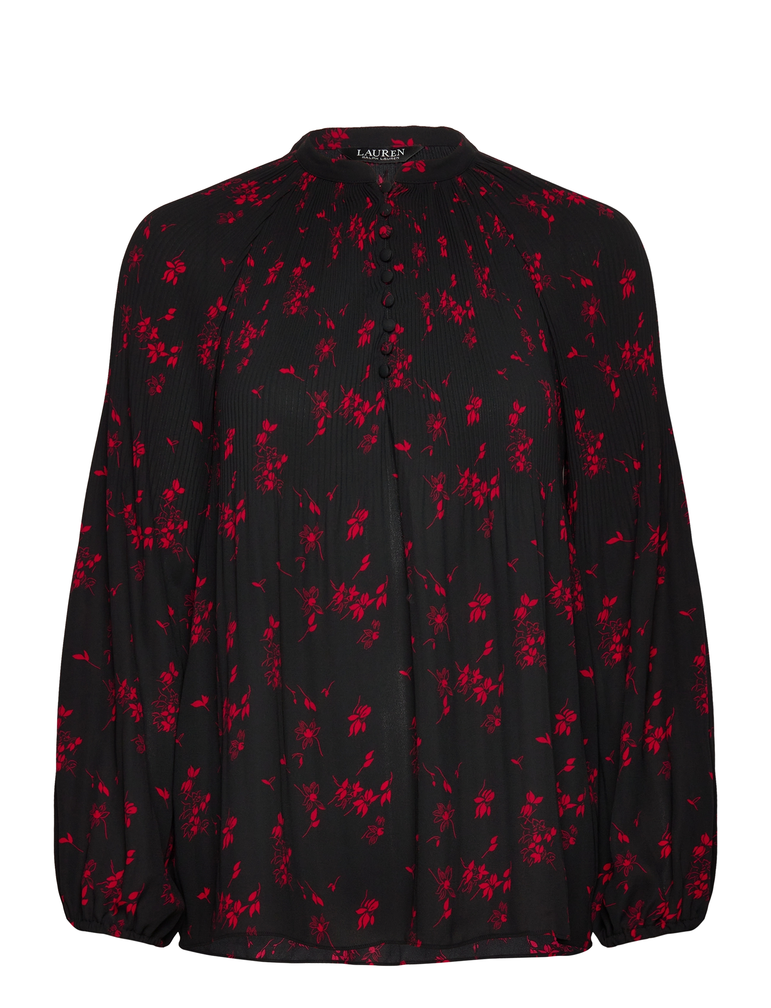 Lauren Ralph Lauren Floral Pleated Georgette Blouse - Blouses & Shirts - BLACK/RED / black