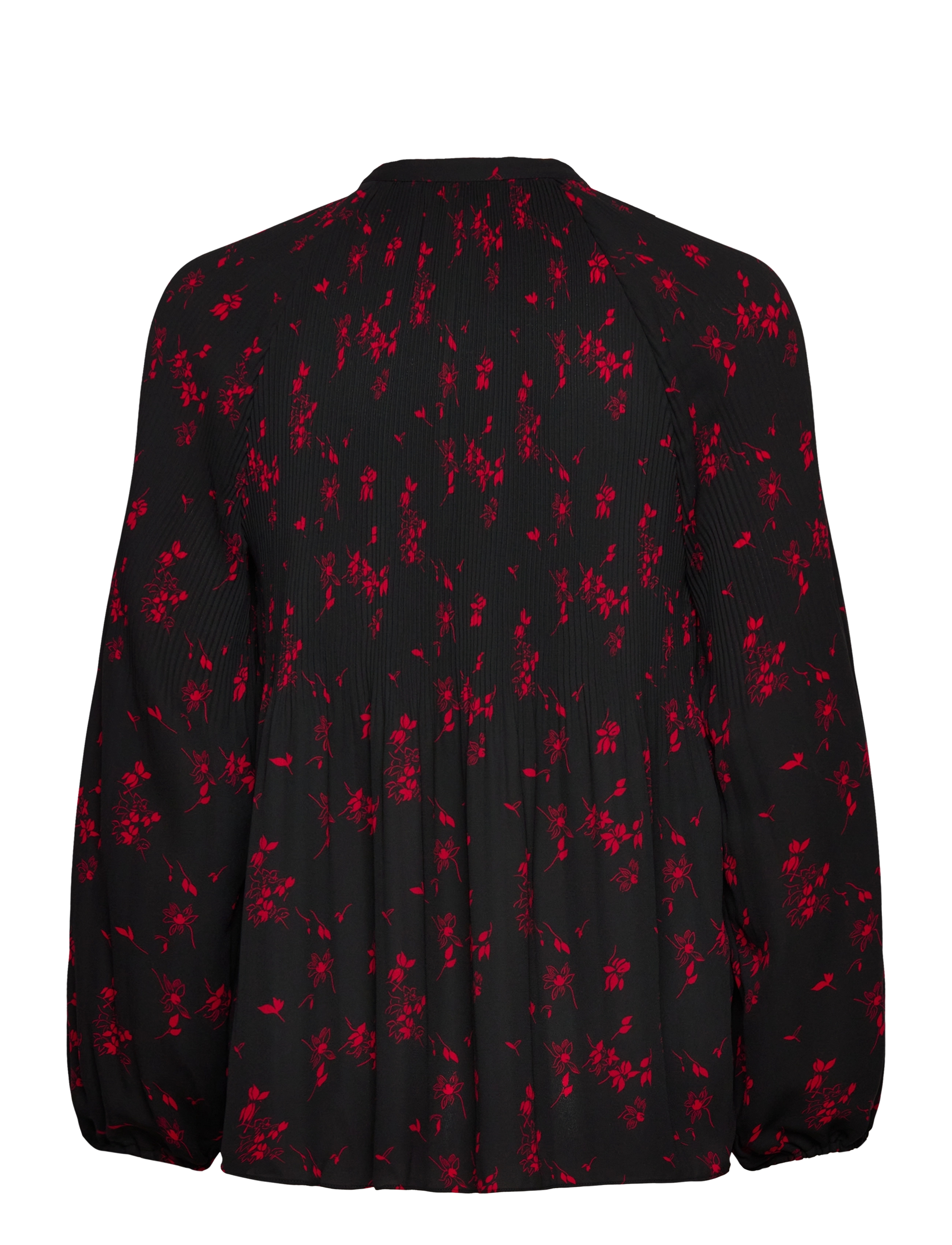 Lauren Ralph Lauren - Floral Pleated Georgette Blouse - long-sleeved blouses - black/red - 2