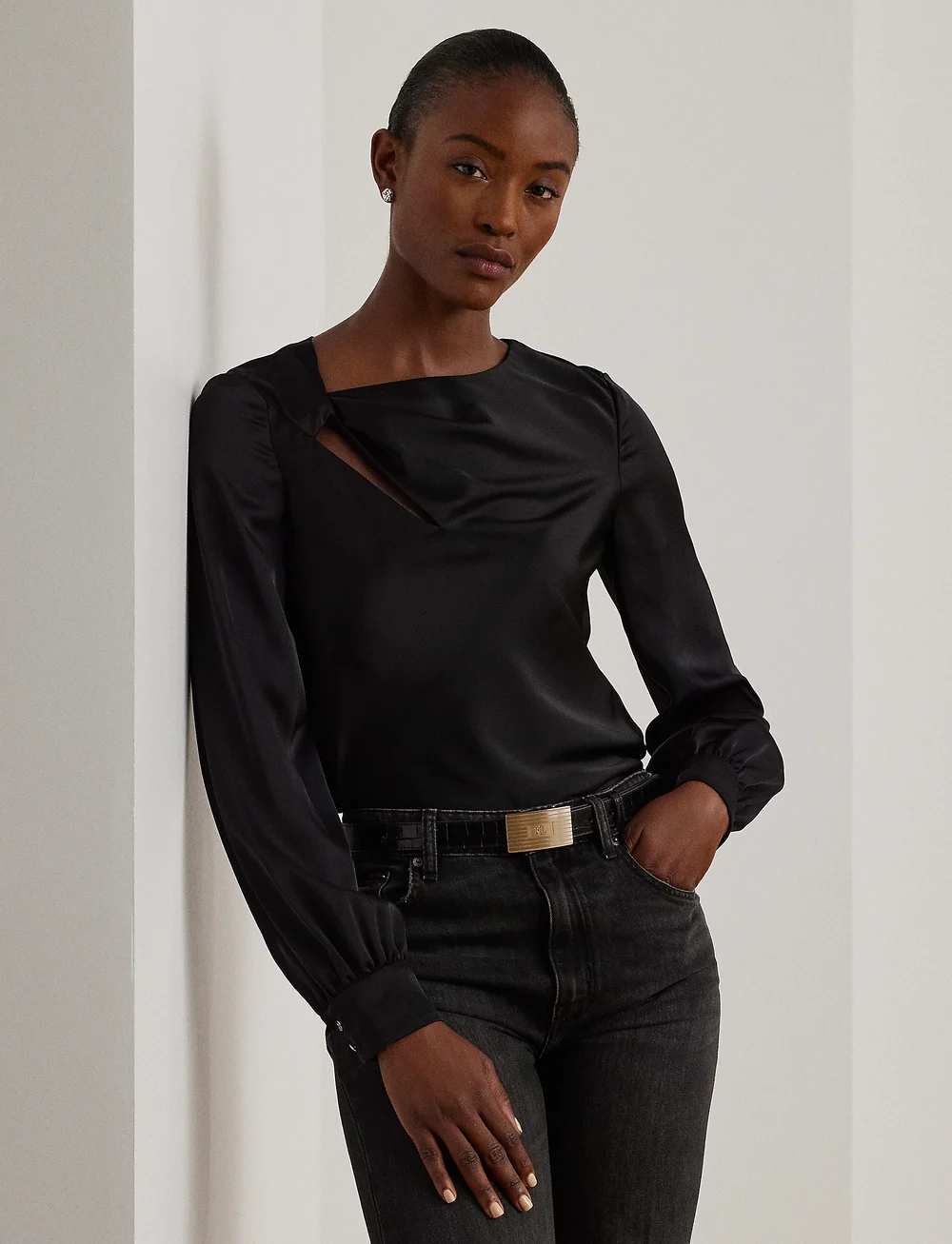 Lauren Ralph Lauren Cutout Satin Charmeuse Blouse Long sleeved blouses Boozt