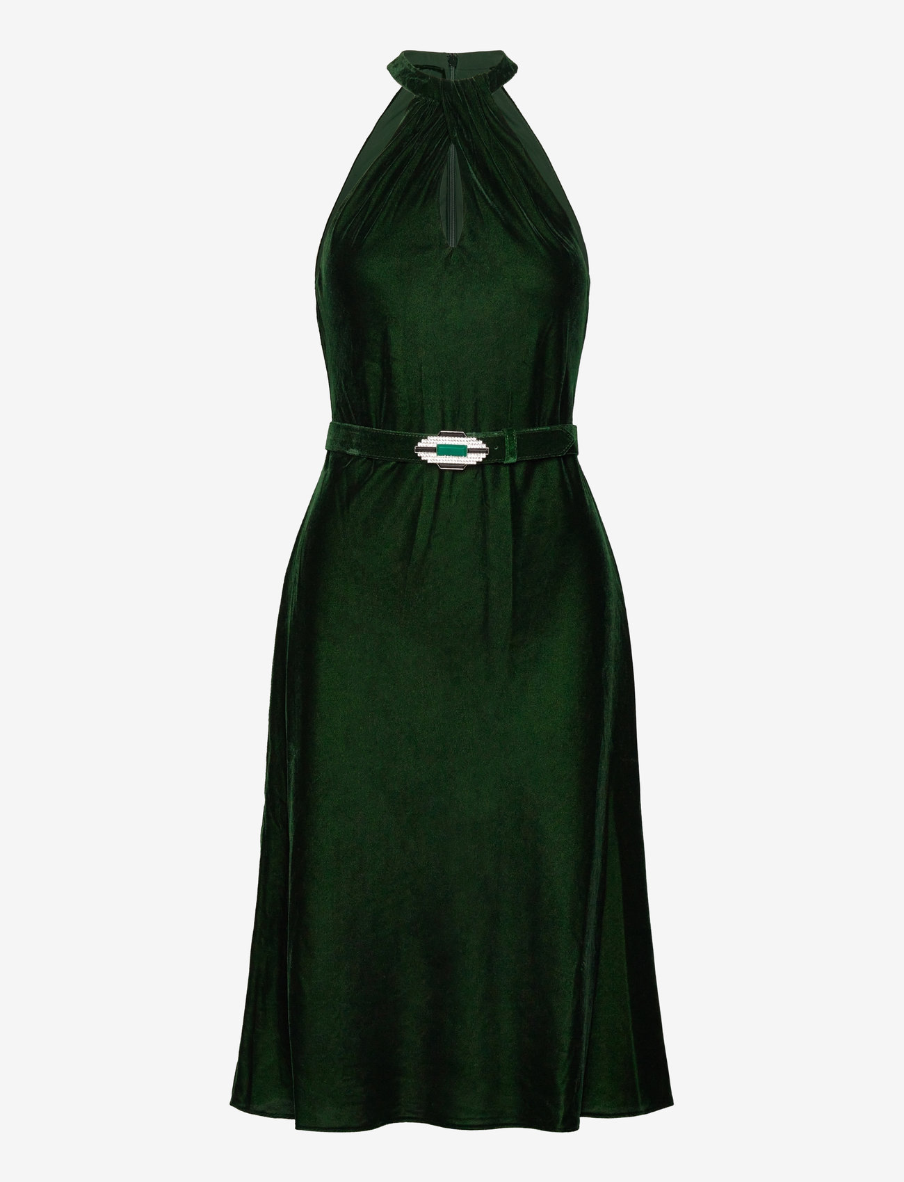 Lauren Ralph Lauren - Belted Velvet Halter Dress - emerald green vel - 0