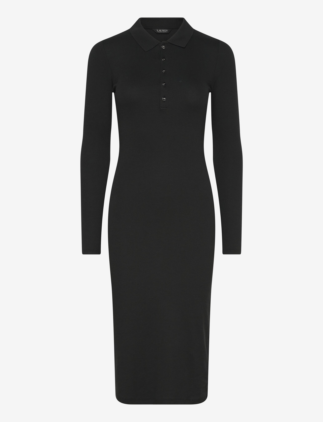 Lauren Ralph Lauren - Rib-Knit Cotton-Blend Polo Dress - black - 1
