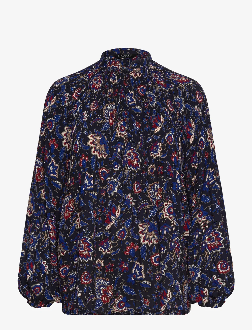 Lauren Ralph Lauren - Floral Pleated Georgette Blouse - långärmade blusar - navy multi - 0