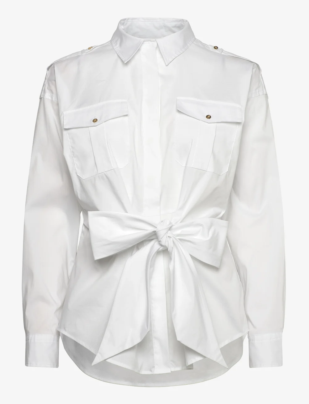 Lauren Ralph Lauren - Tie-Front Cotton-Blend Shirt - pikkade varrukatega särgid - white - 0