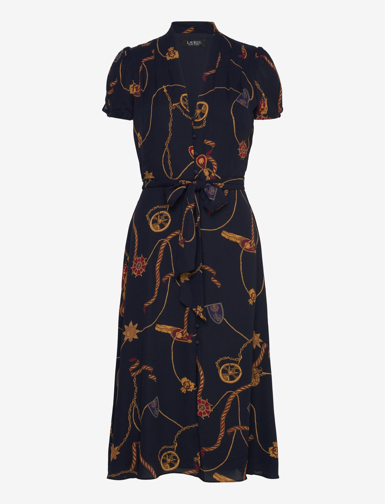 Lauren Ralph Lauren Print Belted Georgette Puff-sleeve Dress (RAF200957152)  Midi dresses