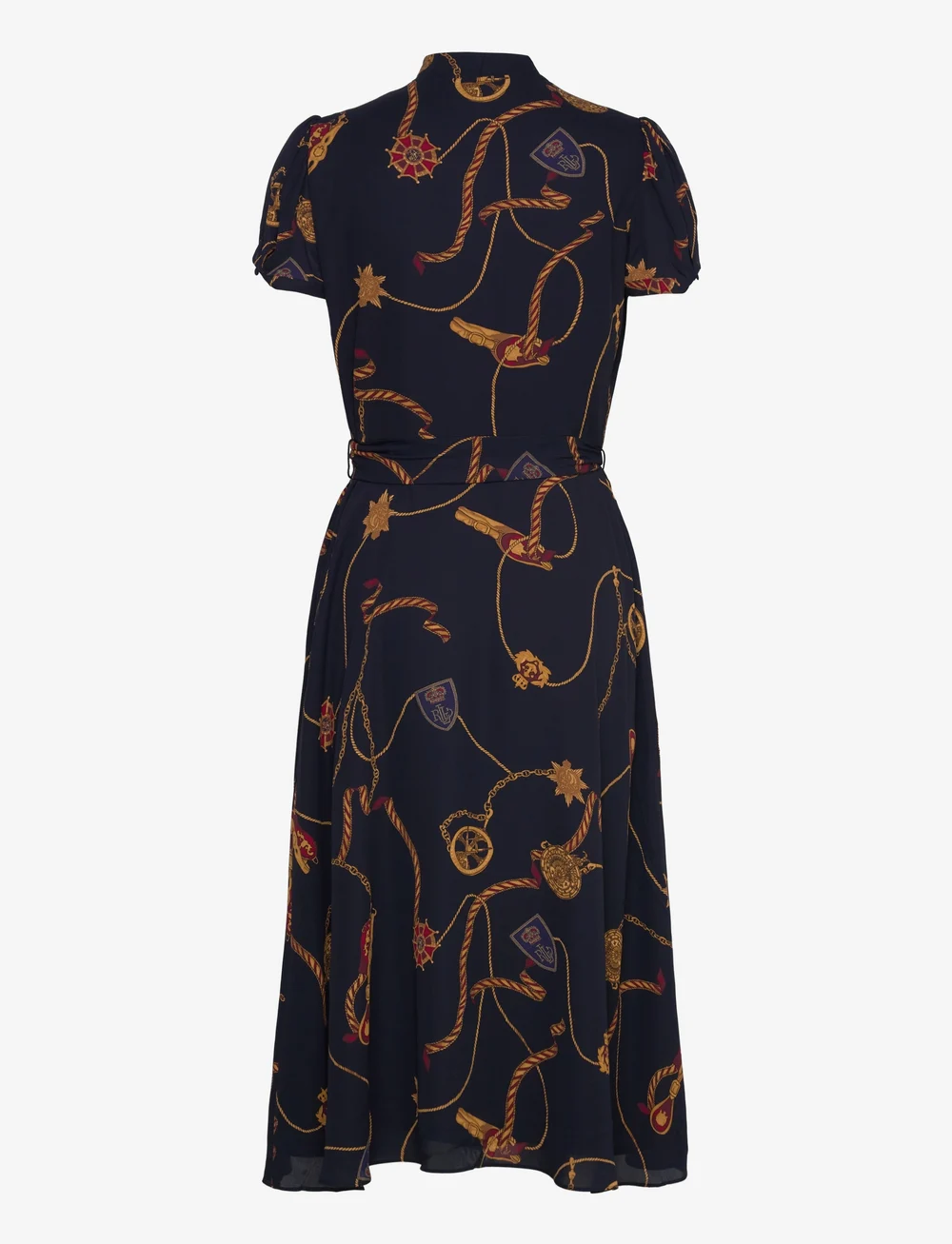 Lauren Ralph Lauren - Print Belted Georgette Puff-Sleeve Dress - festkjoler - navy multi - 1