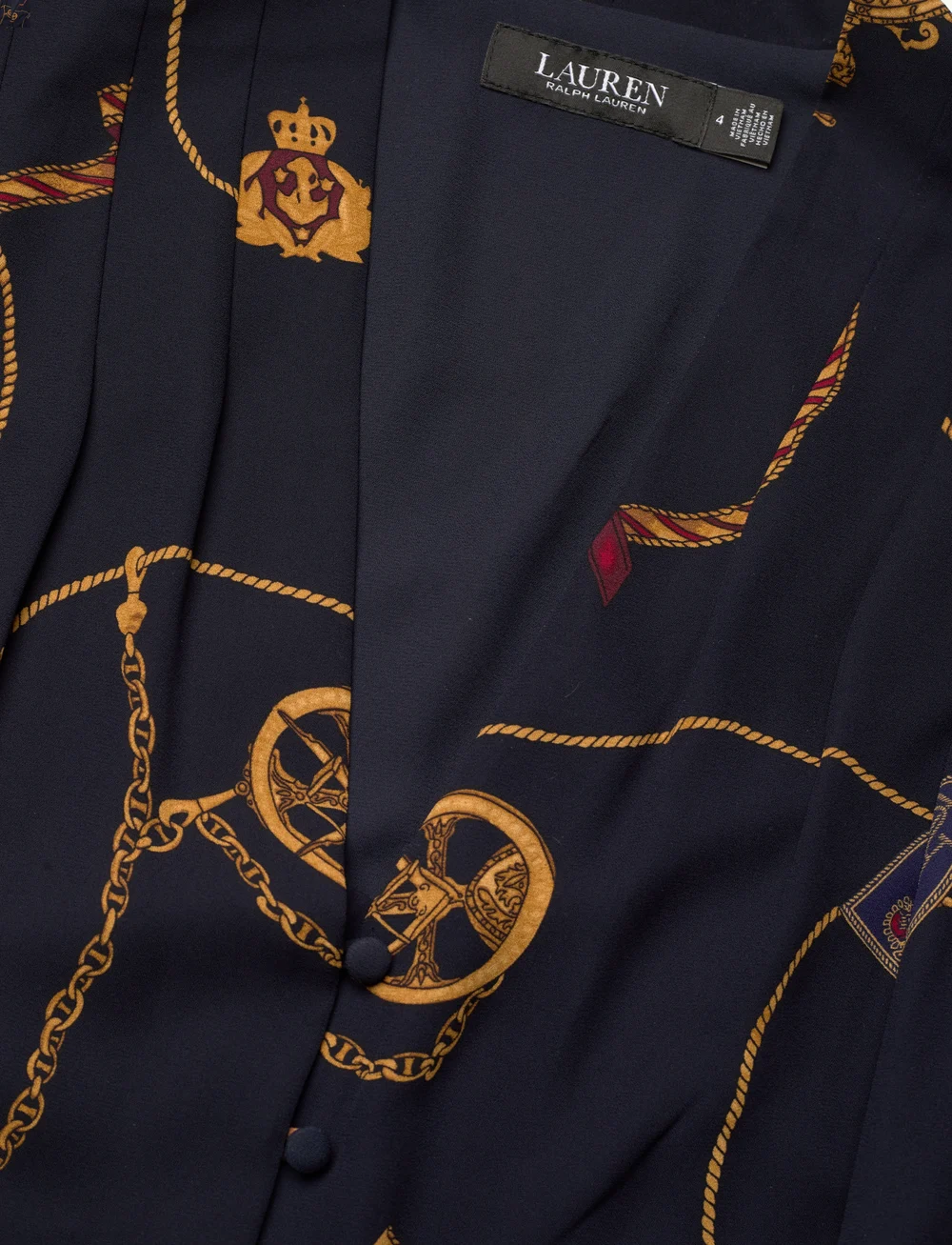 Lauren Ralph Lauren - Print Belted Georgette Puff-Sleeve Dress - festkjoler - navy multi - 2