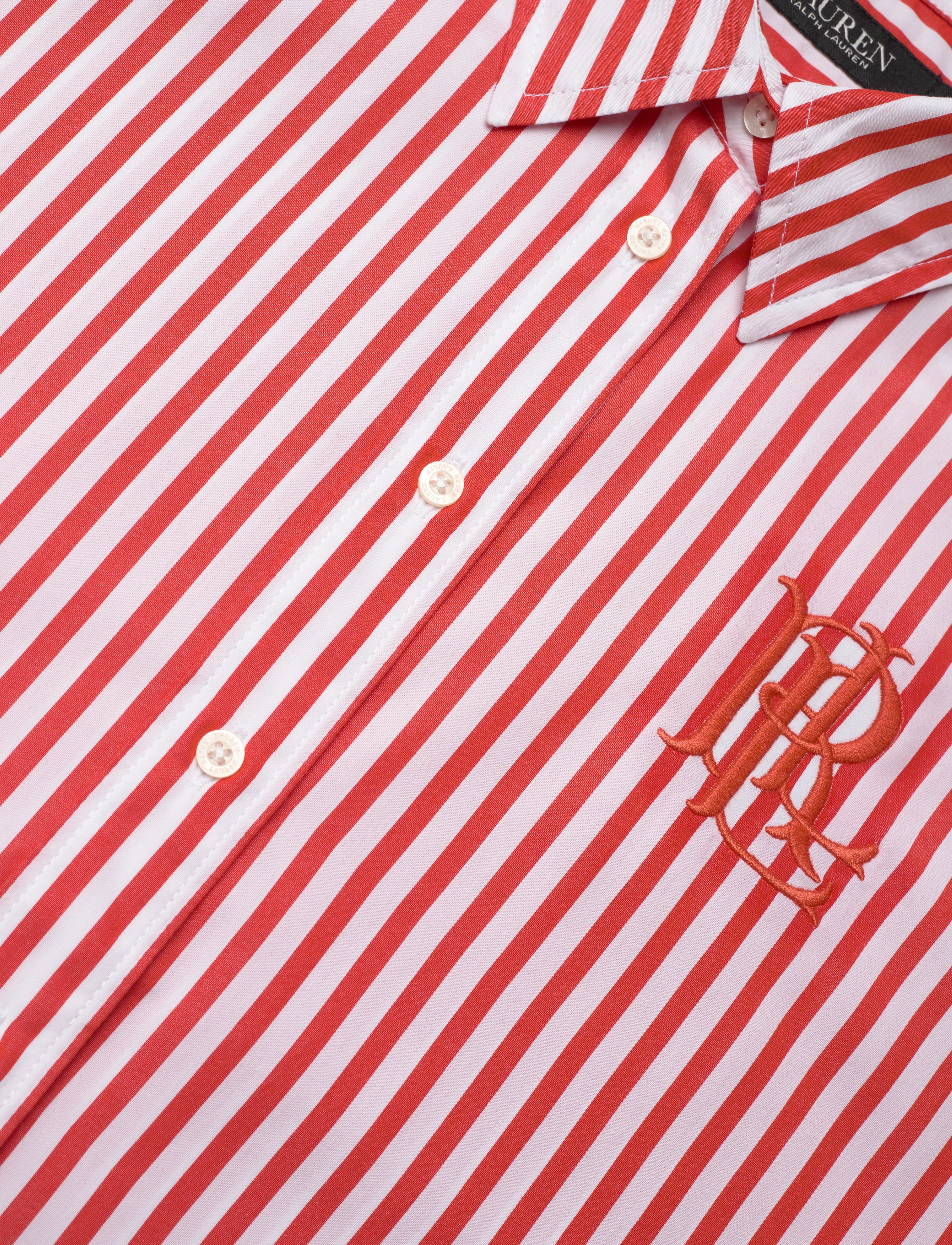 Lauren Ralph Lauren - Relaxed Fit Striped Broadcloth Shirt - orange lily/white - 2