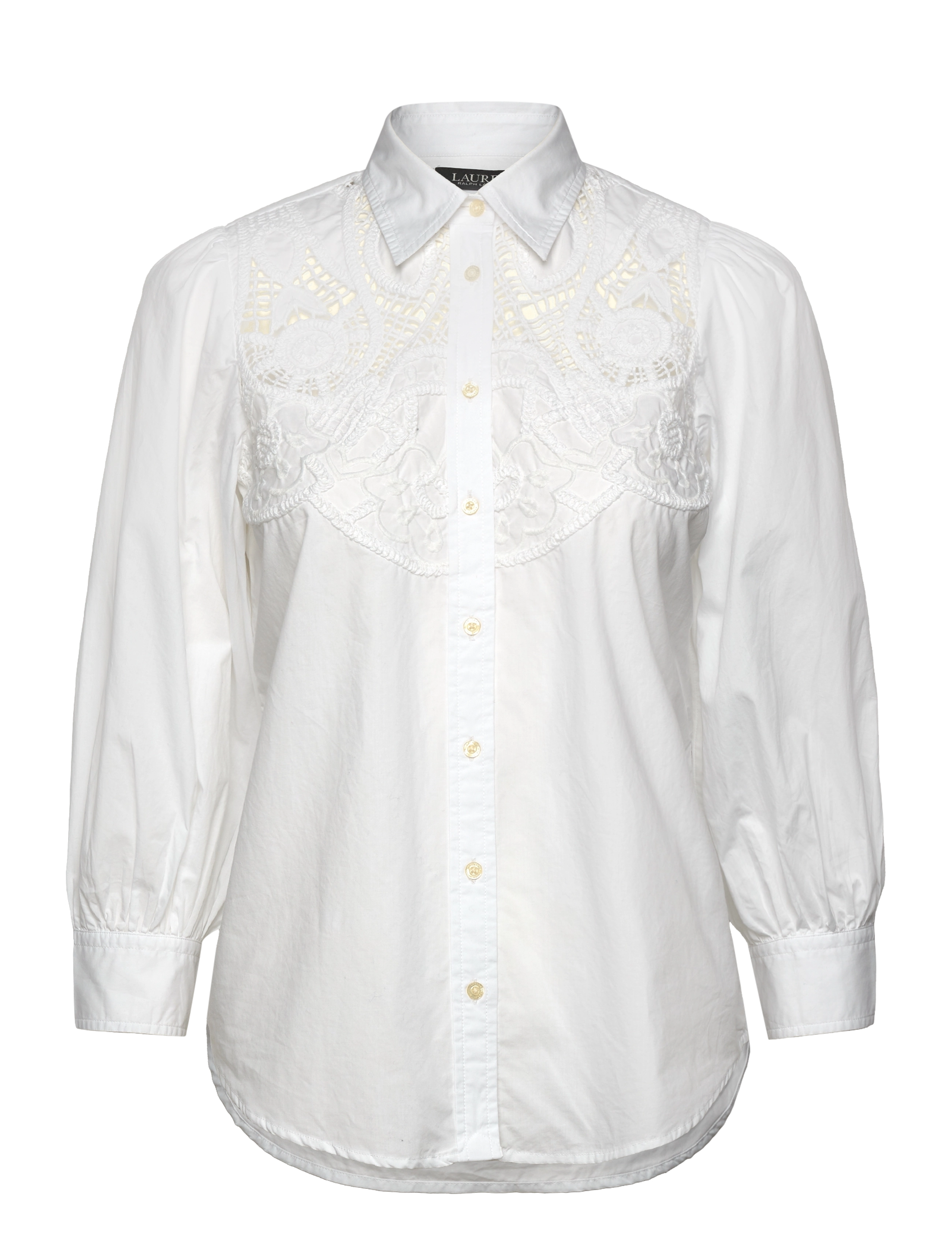 LAUREN RALPH LAUREN Eyelet Baumwolle Broadcloth Shirt Weiß - XS - Damen