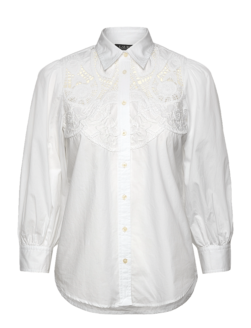 Lauren Ralph Lauren - Eyelet Cotton Broadcloth Shirt - langærmede skjorter - white - 0