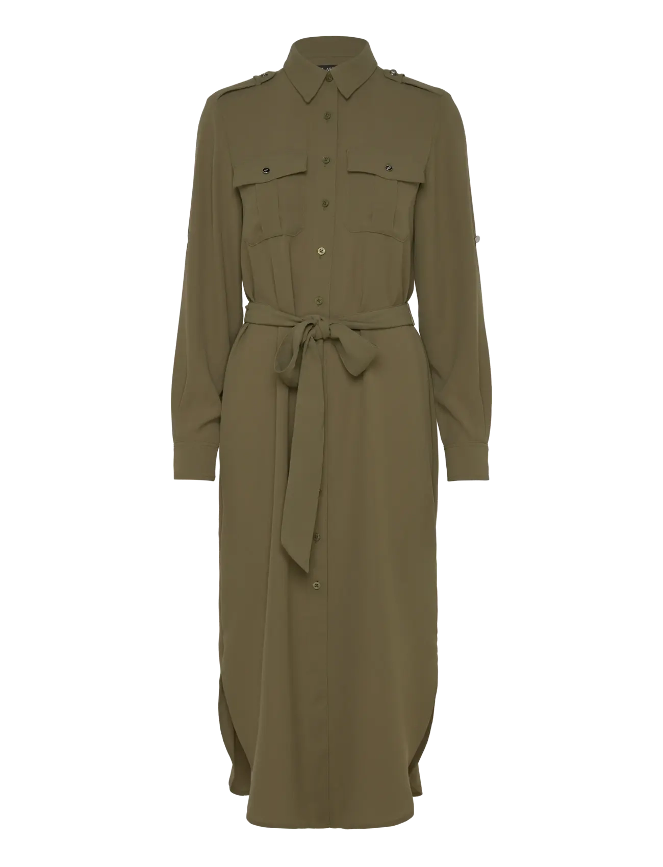 Lauren Ralph Lauren Belted Double-Faced Georgette Shirtdress - Riided - OLIVE GROVE / khaki/green