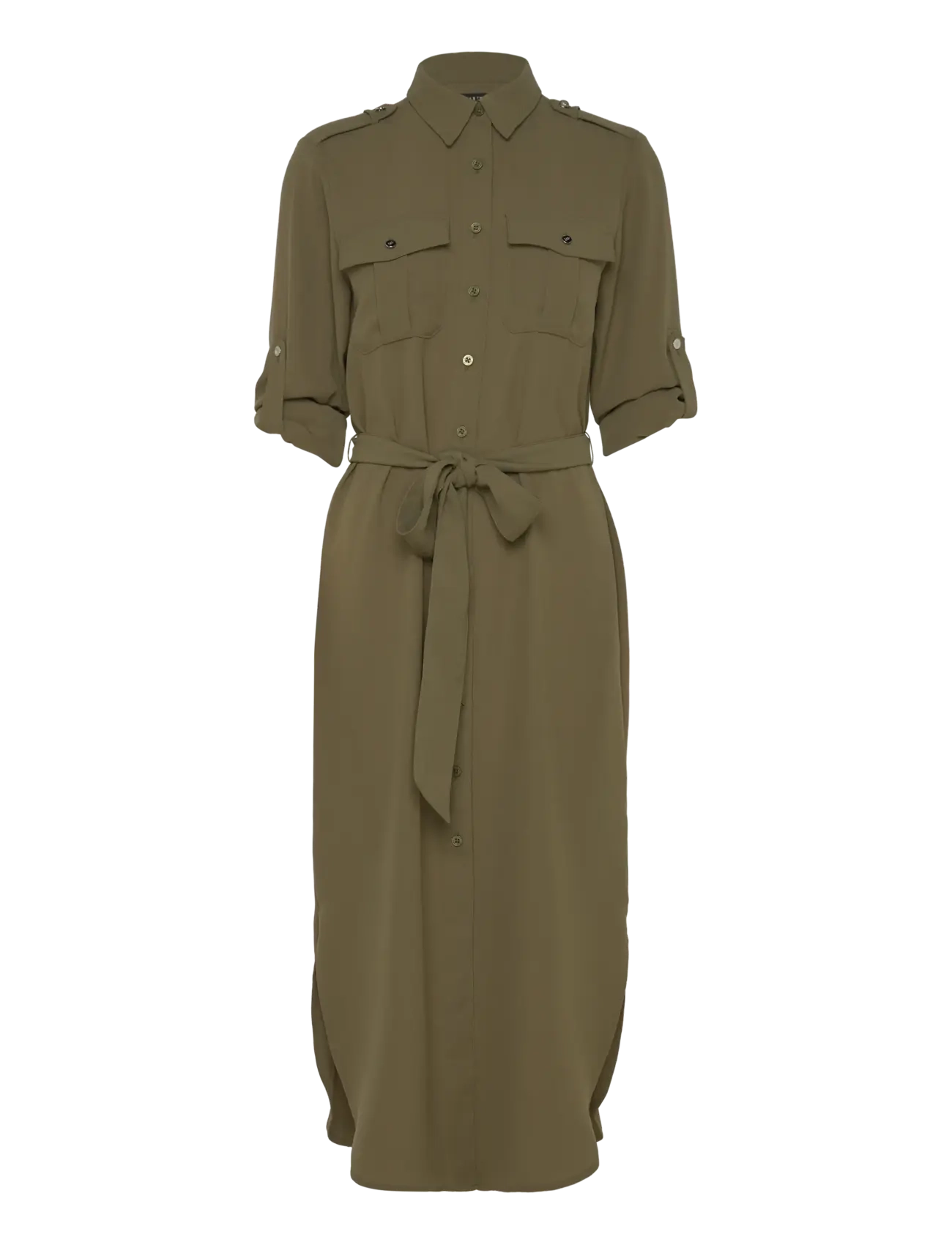 Lauren Ralph Lauren - Belted Double-Faced Georgette Shirtdress - robes chemises - olive grove - 2