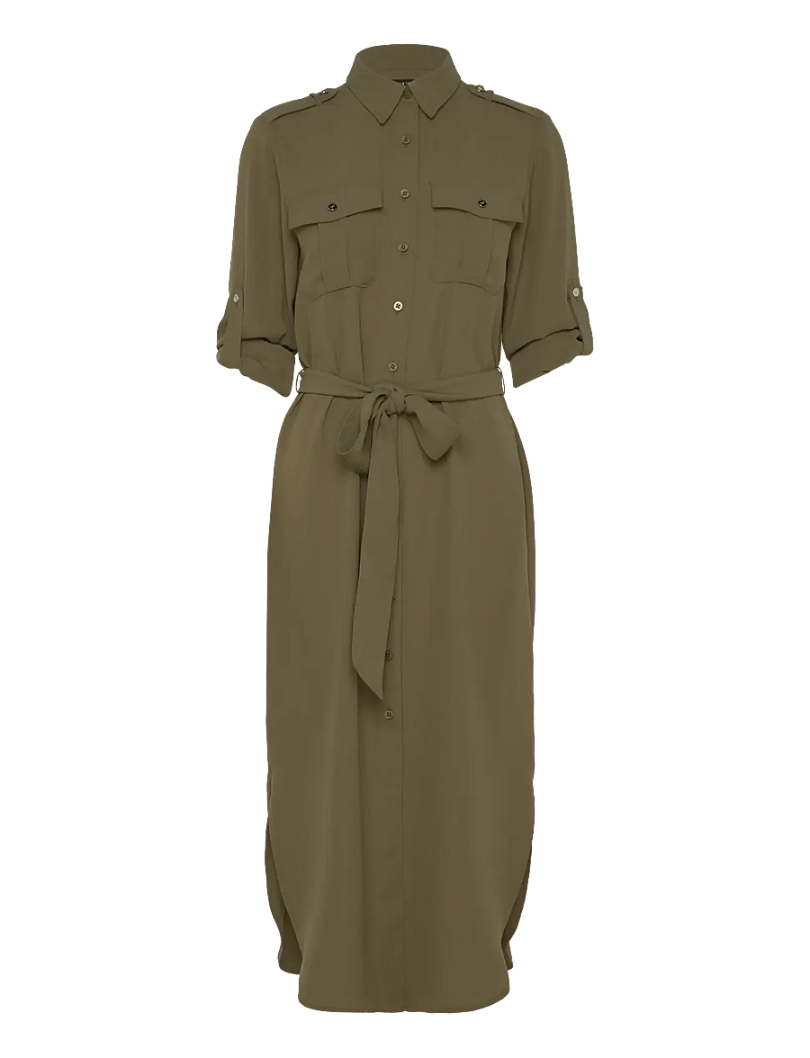 Lauren Ralph Lauren - Belted Double-Faced Georgette Shirtdress - robes chemises - olive grove - 2