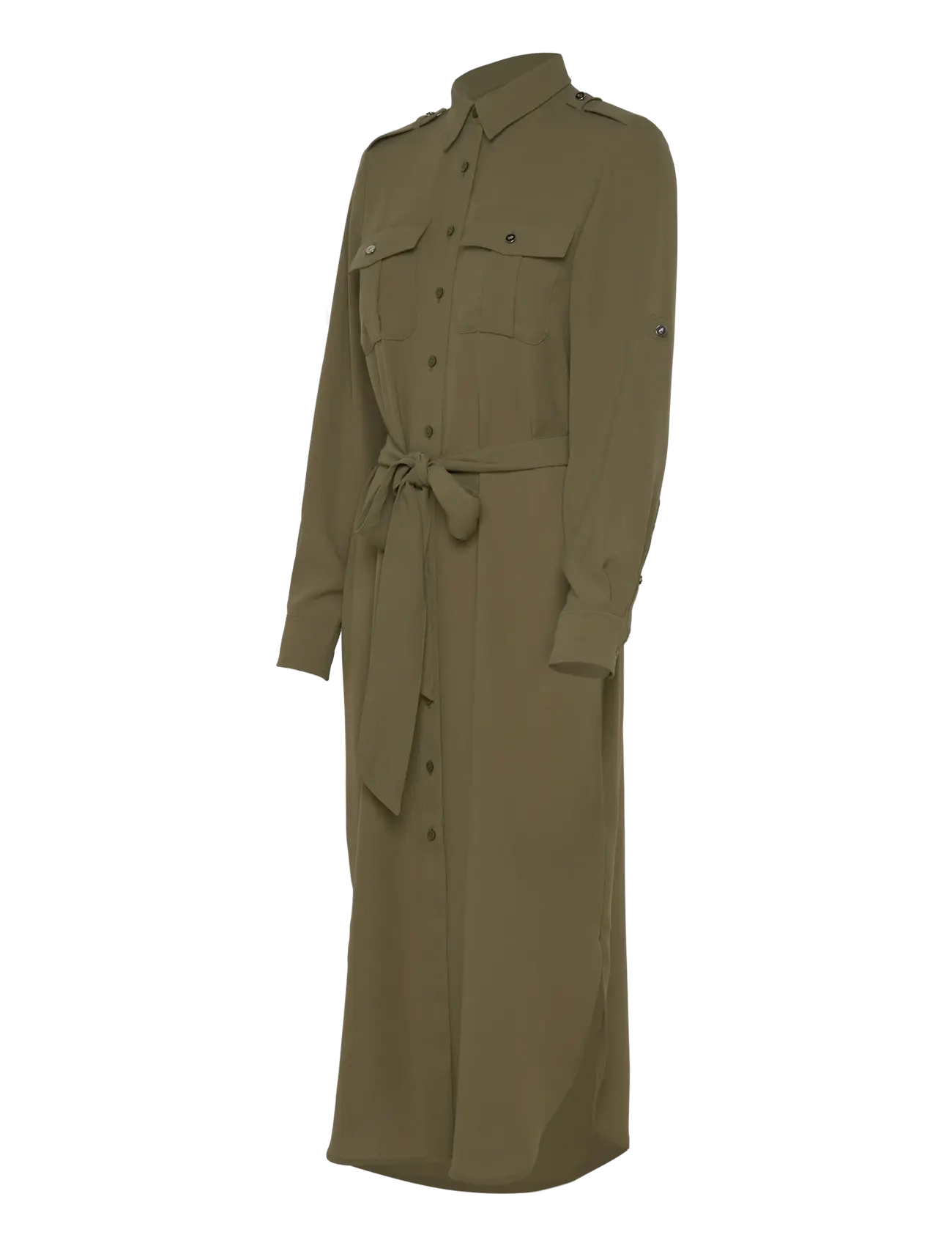 Lauren Ralph Lauren - Belted Double-Faced Georgette Shirtdress - robes chemises - olive grove - 3