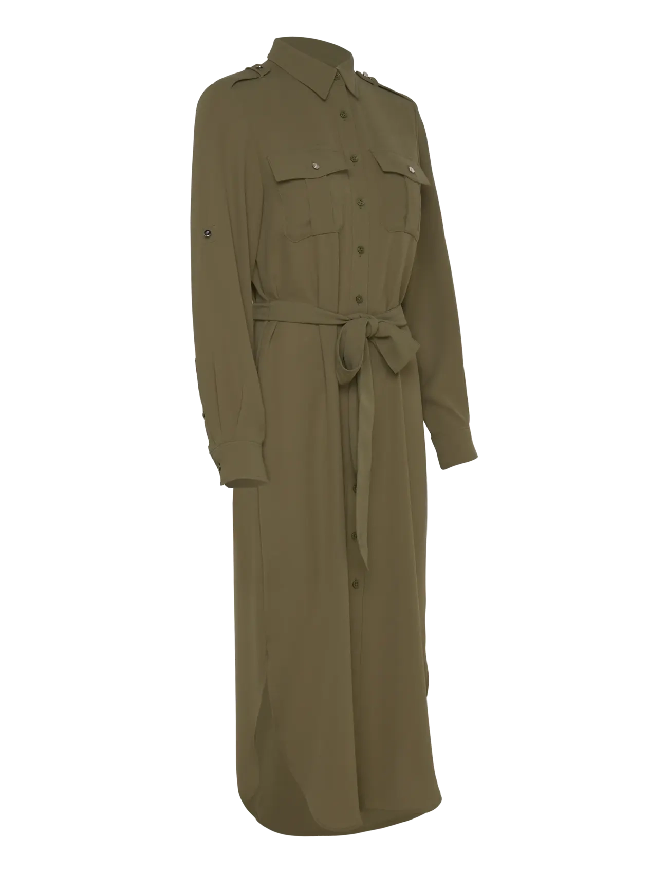 Lauren Ralph Lauren - Belted Double-Faced Georgette Shirtdress - robes chemises - olive grove - 4