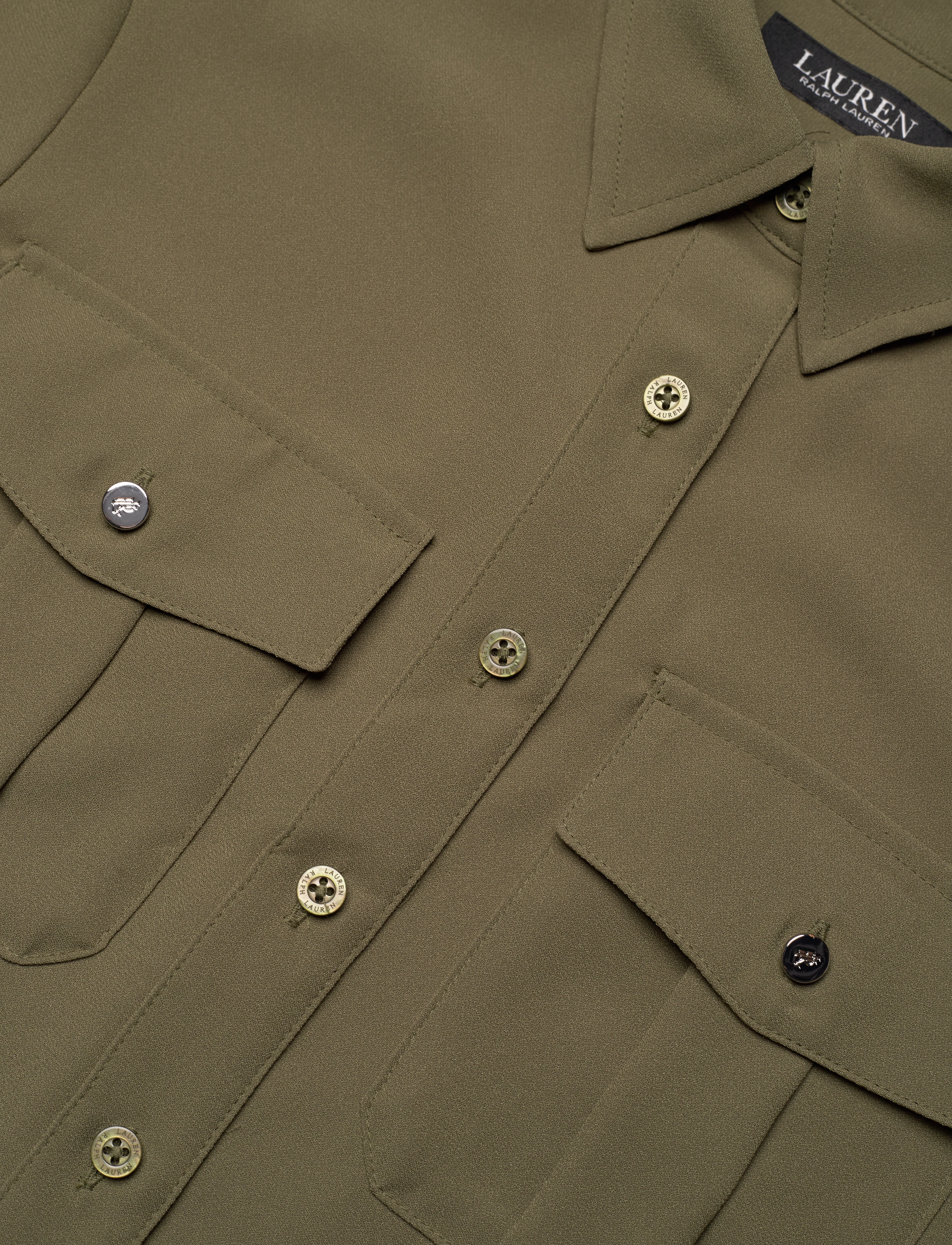 Lauren Ralph Lauren - Belted Double-Faced Georgette Shirtdress - robes chemises - olive grove - 5