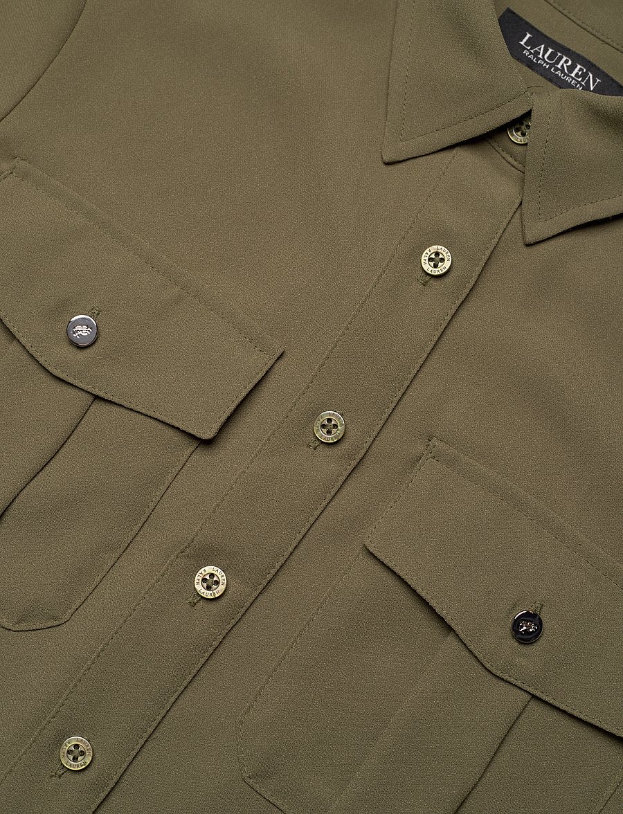 Lauren Ralph Lauren - Belted Double-Faced Georgette Shirtdress - robes chemises - olive grove - 5