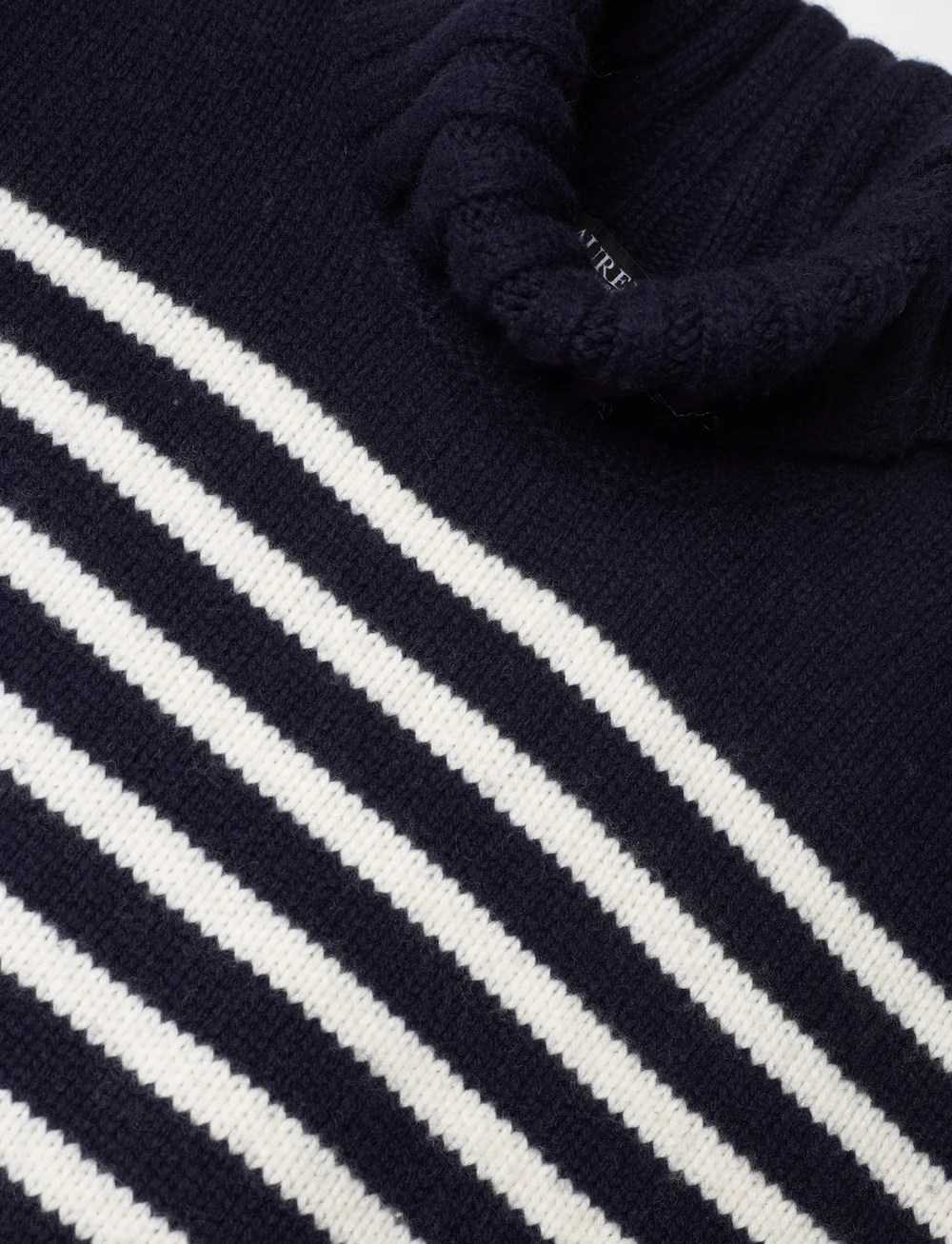 Lauren Ralph Lauren - Striped Wool-Blend Turtleneck Sweater - kõrge kaelusega kudumid - lauren navy/masca - 2