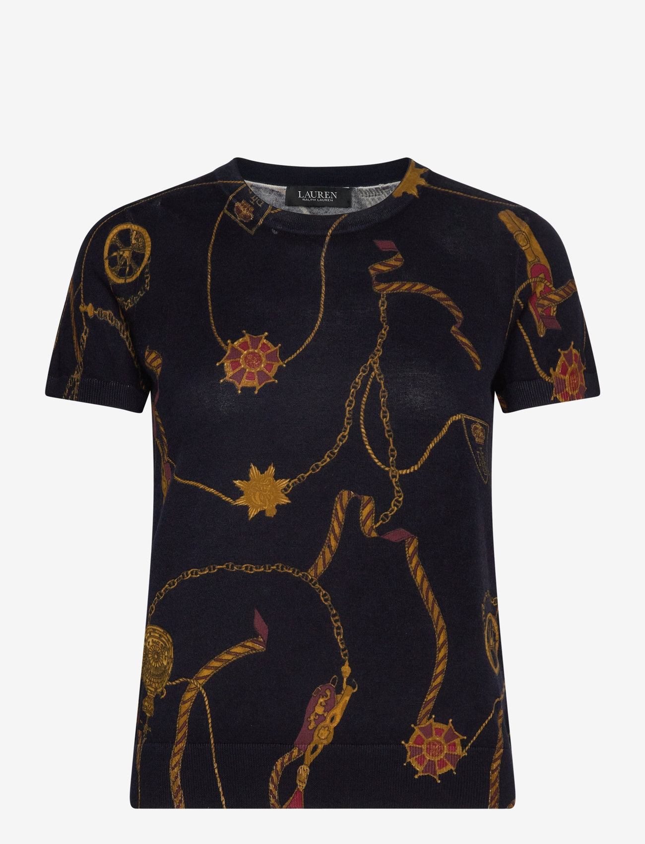 Lauren Ralph Lauren - Print Cotton-Blend Short-Sleeve Sweater - t-shirts - navy multi - 0