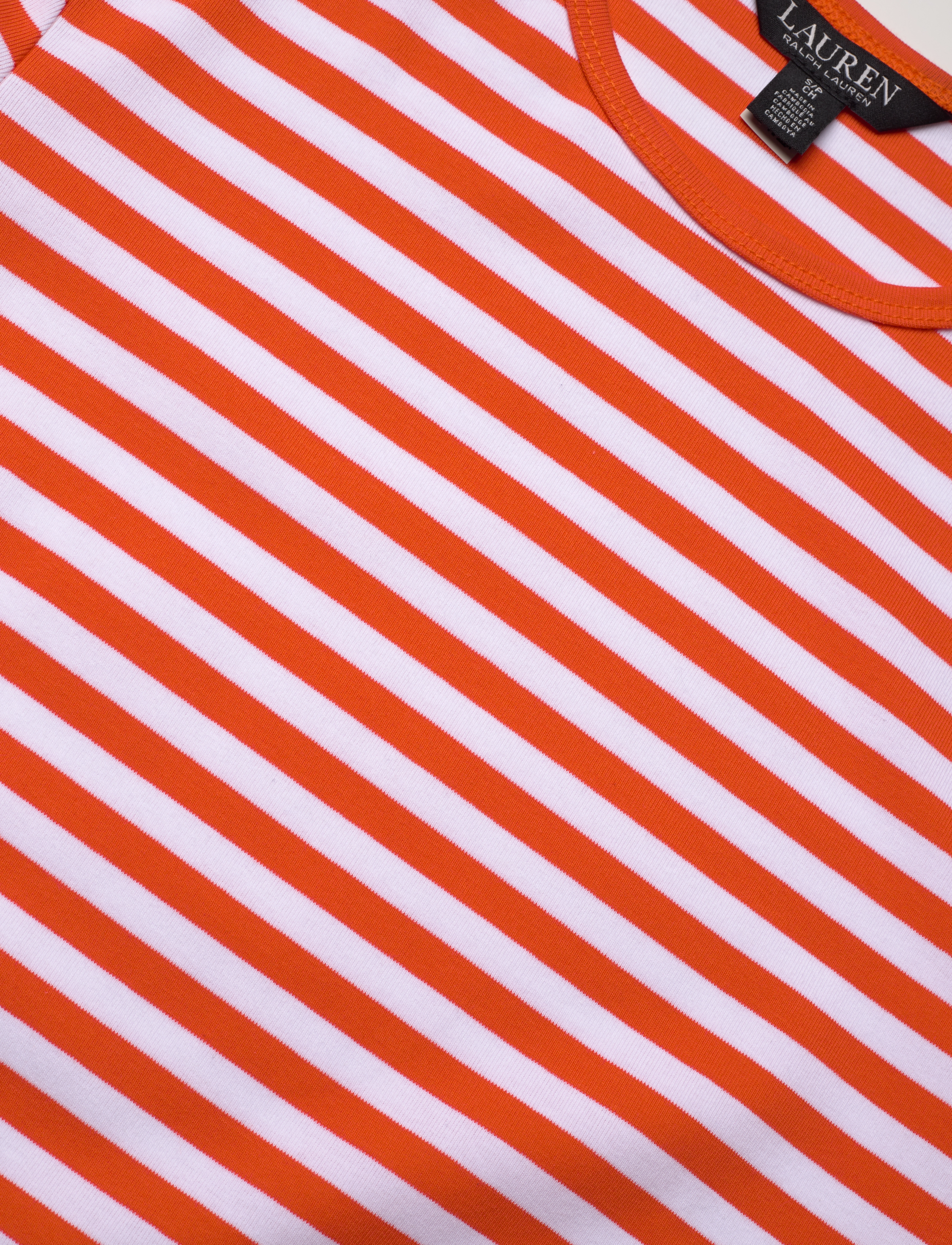 Lauren Ralph Lauren - Striped Stretch Cotton Crewneck Tee - orange lily/white - 2