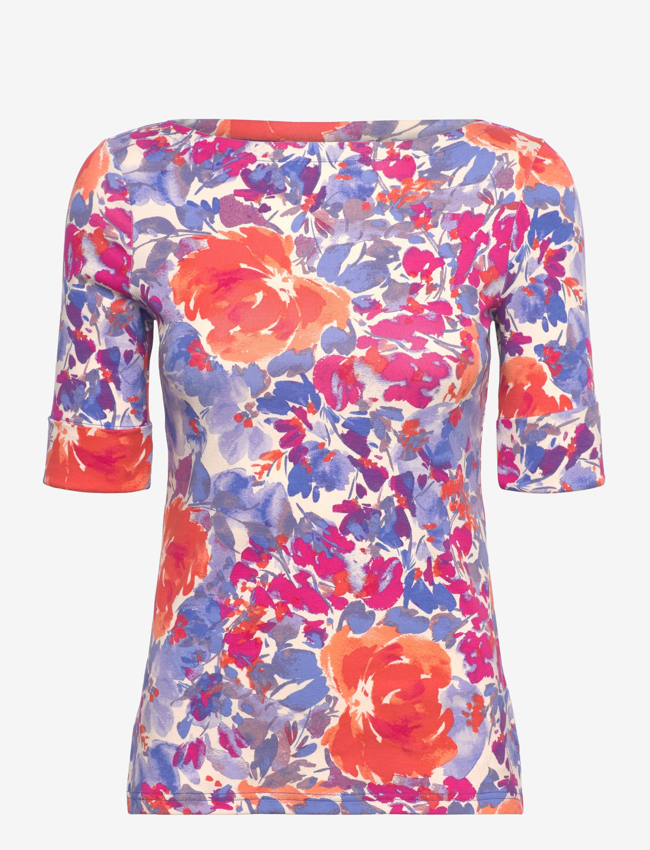 Lauren Ralph Lauren - Floral Stretch Cotton Boatneck Tee - t-shirts - white multi - 0