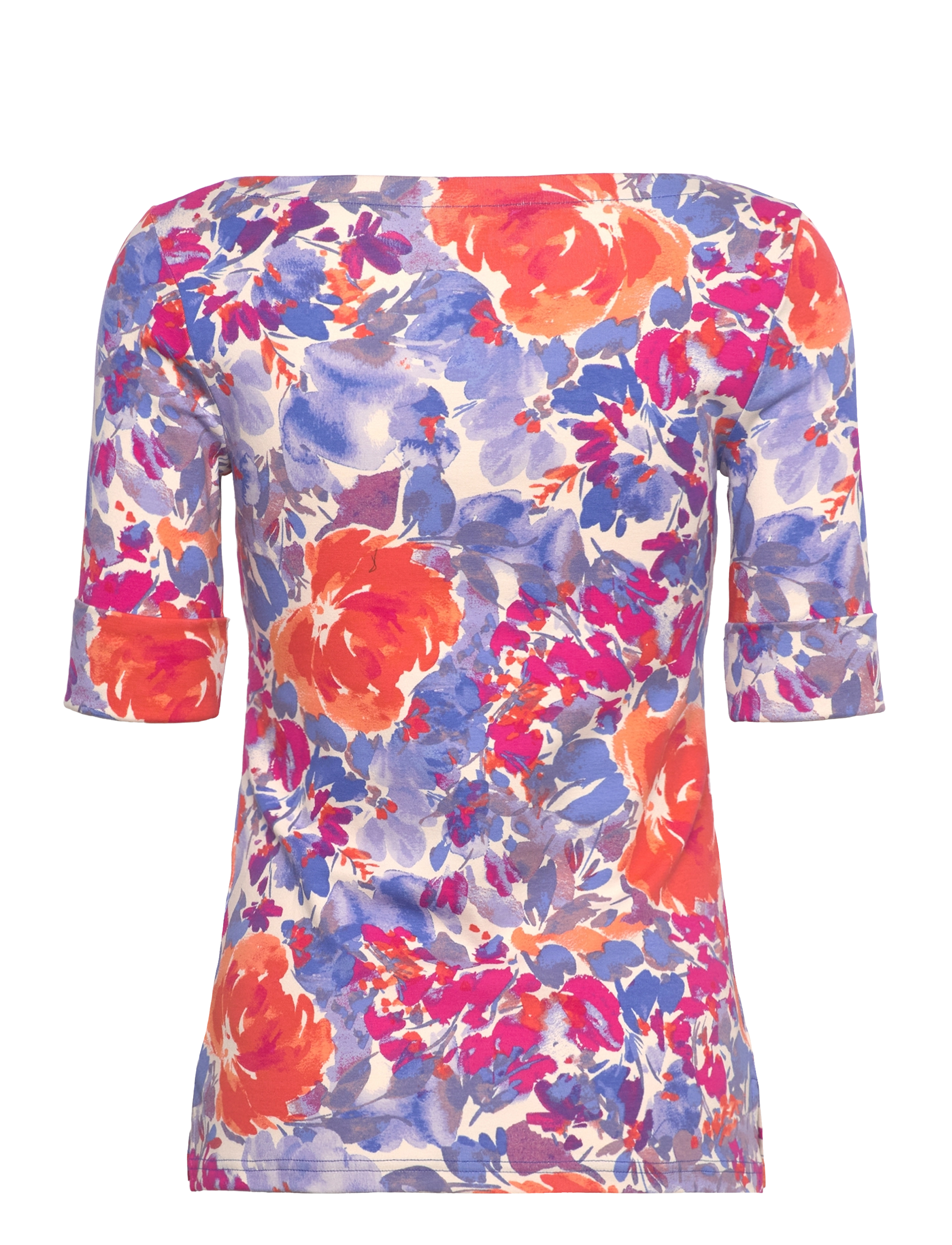 Lauren Ralph Lauren - Floral Stretch Cotton Boatneck Tee - white multi - 1