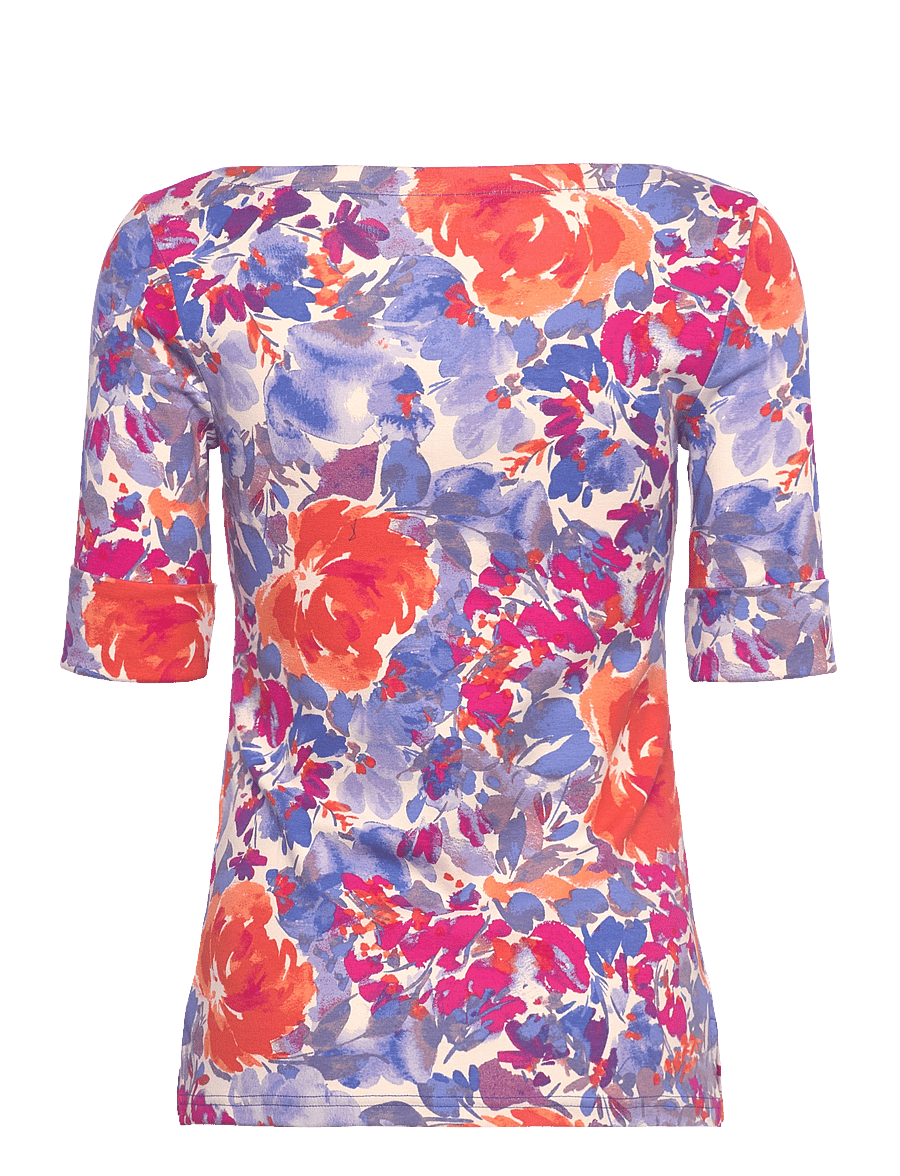 Lauren Ralph Lauren - Floral Stretch Cotton Boatneck Tee - white multi - 1