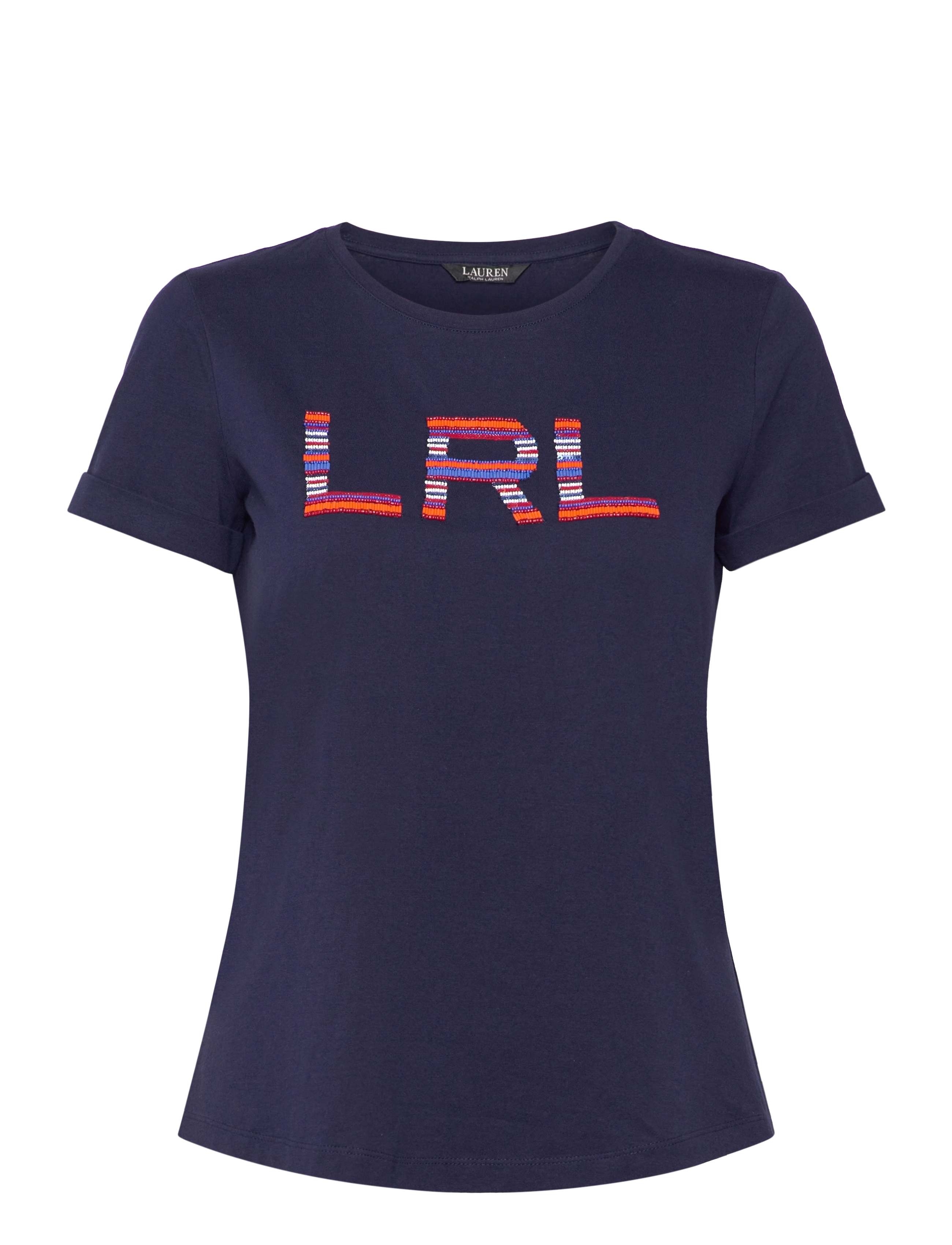 Beaded-Logo Cotton Jersey Tee - REFINED NAVY