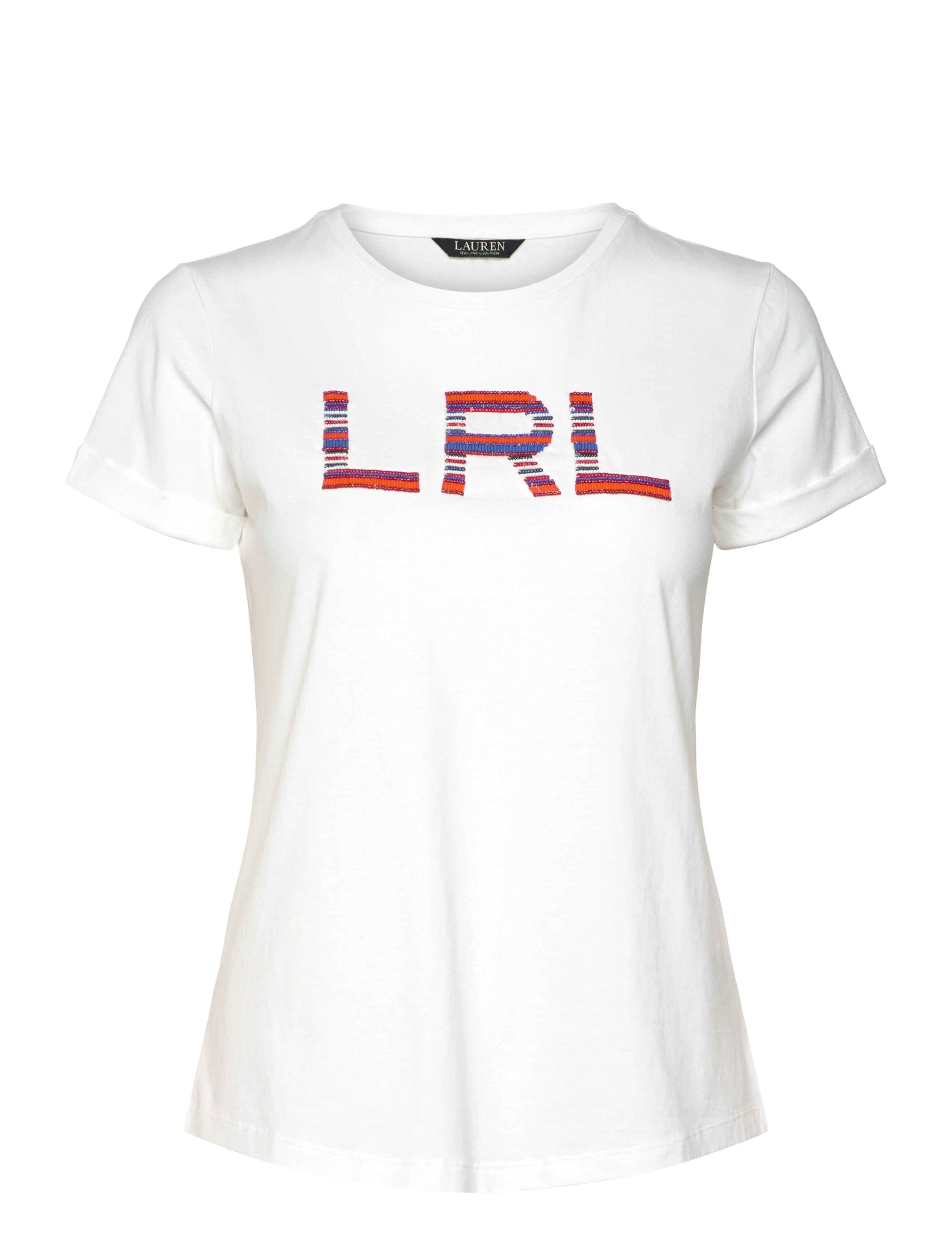Beaded-Logo Cotton Jersey Tee - WHITE