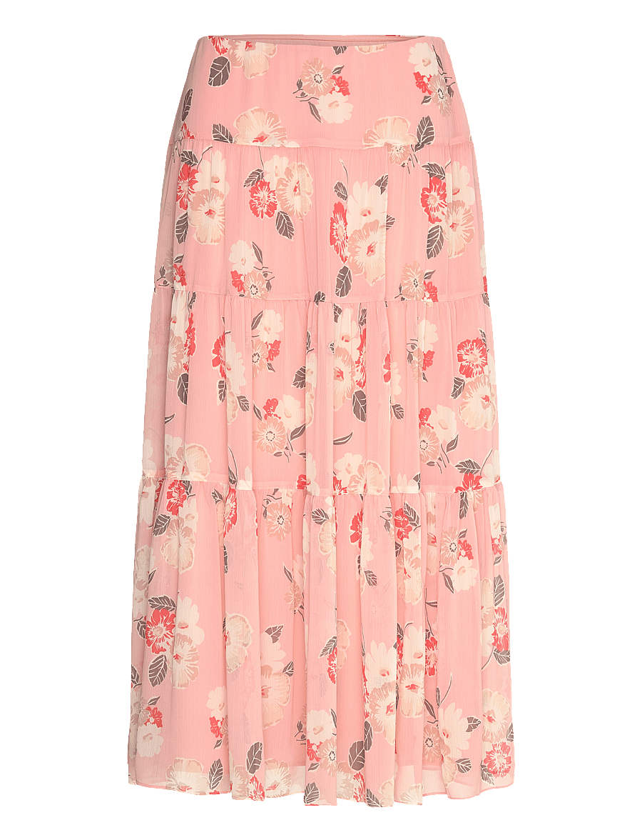 Lauren Ralph Lauren - Floral Crinkle Georgette Tiered Skirt - plisserade kjolar - pink multi - 0