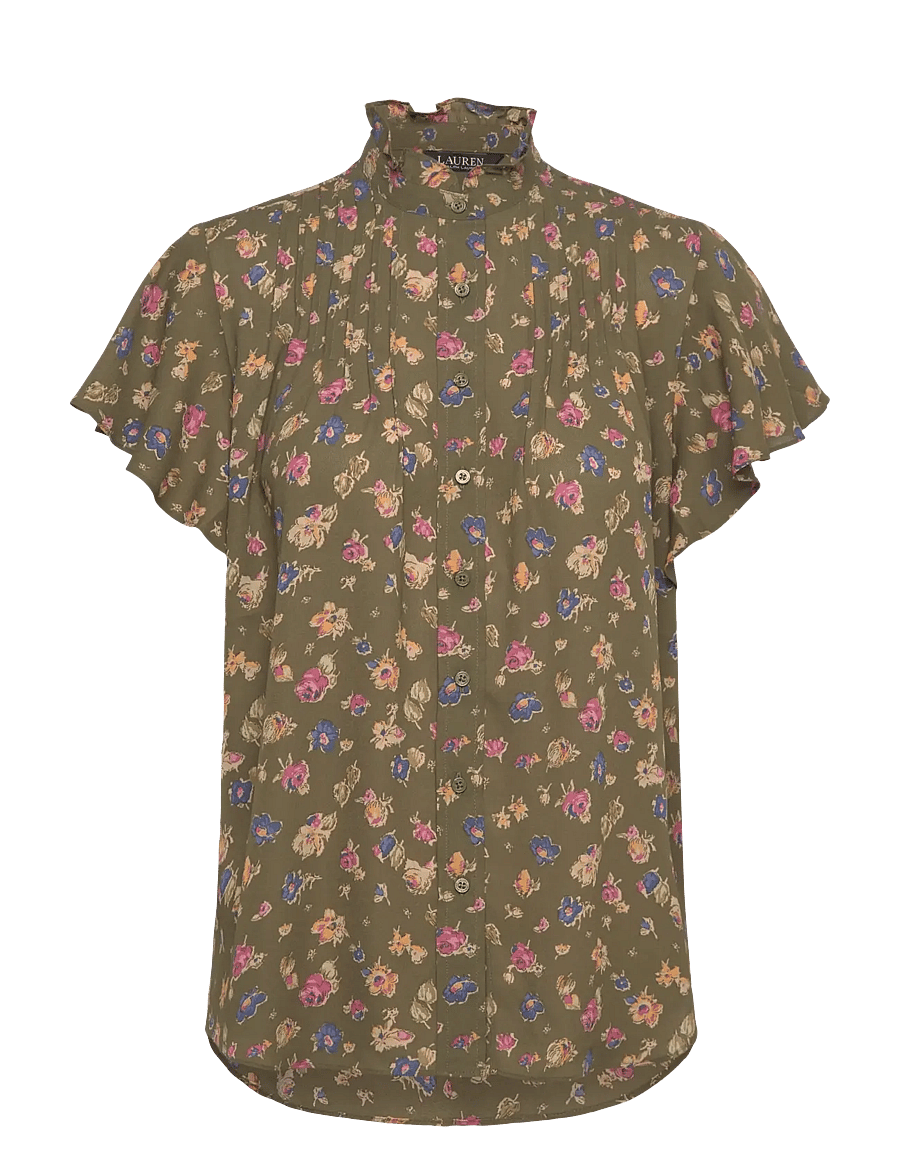 Lauren Ralph Lauren - Floral Georgette Flutter-Sleeve Shirt - palaidinės trumpomis rankovėmis - olive multi - 0
