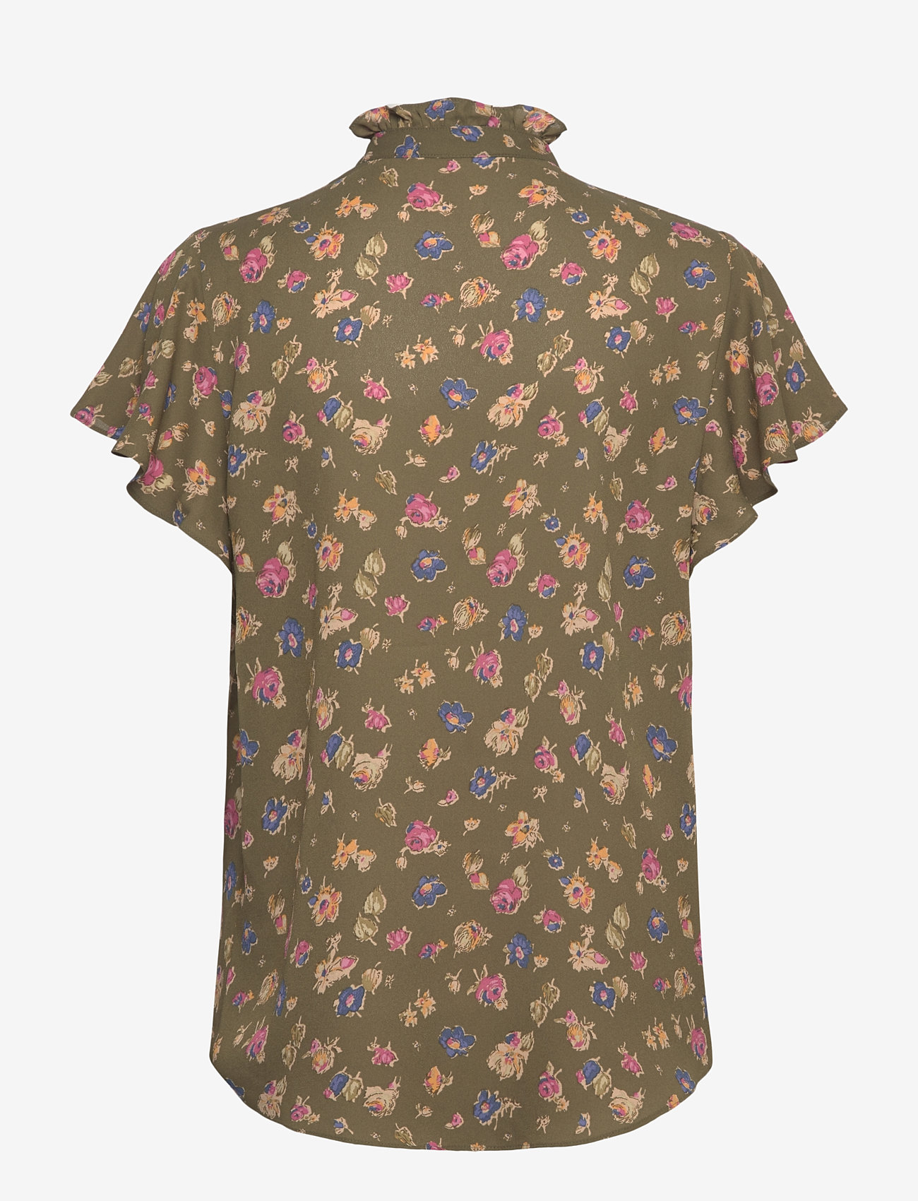 Lauren Ralph Lauren - Floral Georgette Flutter-Sleeve Shirt - kortärmade blusar - olive multi - 1