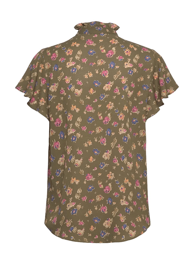 Lauren Ralph Lauren - Floral Georgette Flutter-Sleeve Shirt - kortärmade blusar - olive multi - 1