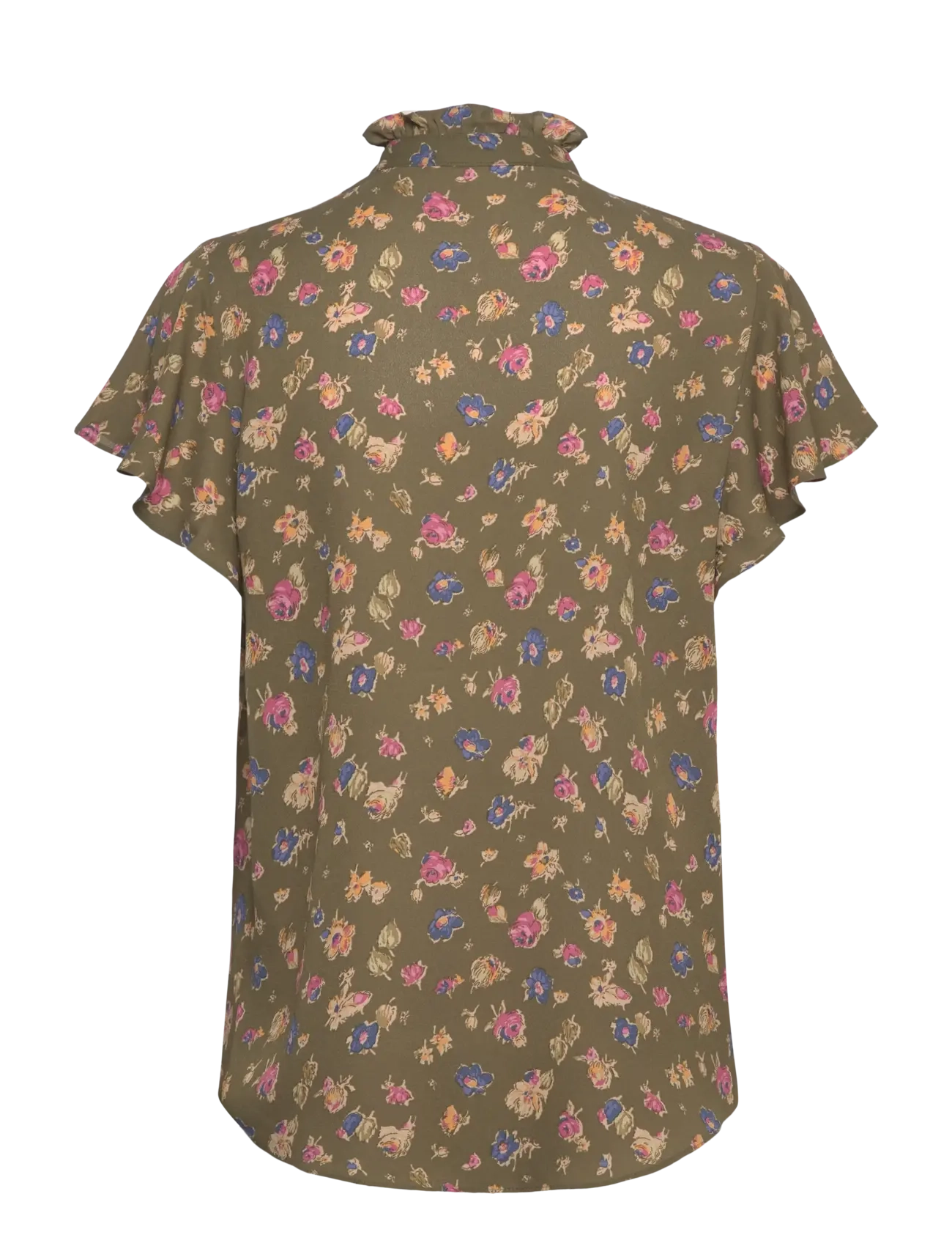 Lauren Ralph Lauren - Floral Georgette Flutter-Sleeve Shirt - kortärmade blusar - olive multi - 1