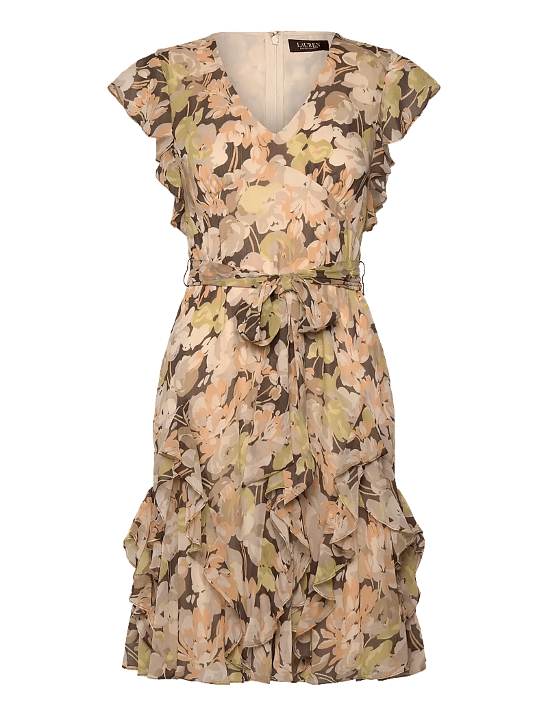 Lauren Ralph Lauren - Floral Ruffle-Trim Georgette Dress - vasaras kleitas - green multi - 0