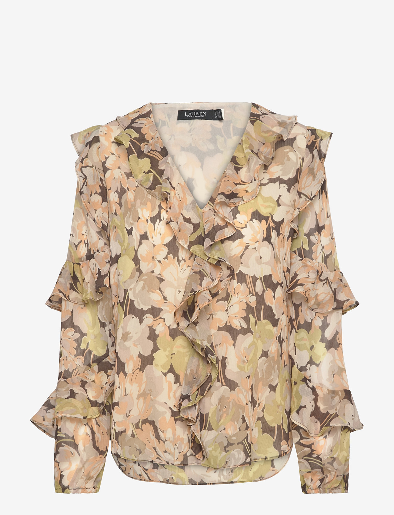 Lauren Ralph Lauren - Floral Ruffle-Trim Georgette Blouse - langärmlige blusen - green multi - 0