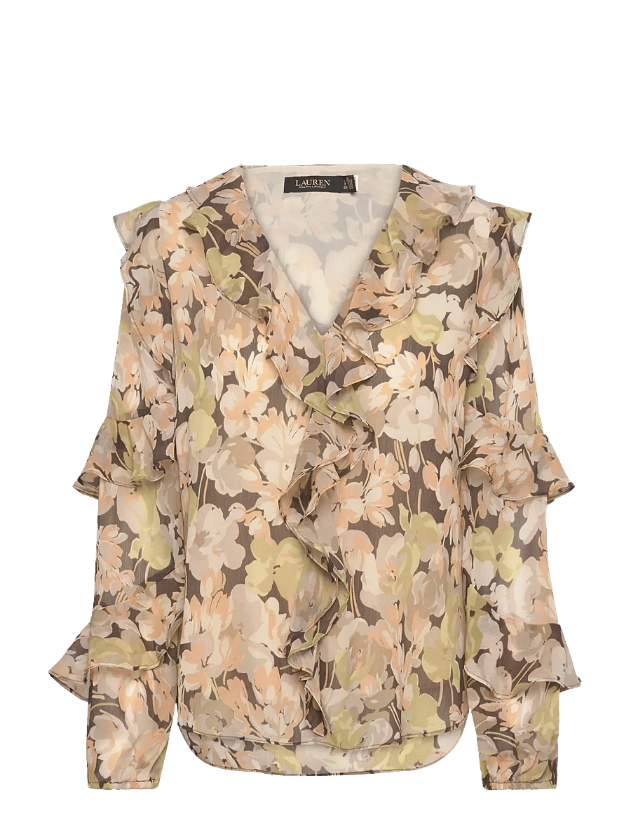 Lauren Ralph Lauren - Floral Ruffle-Trim Georgette Blouse - long sleeved blouses - green multi - 0