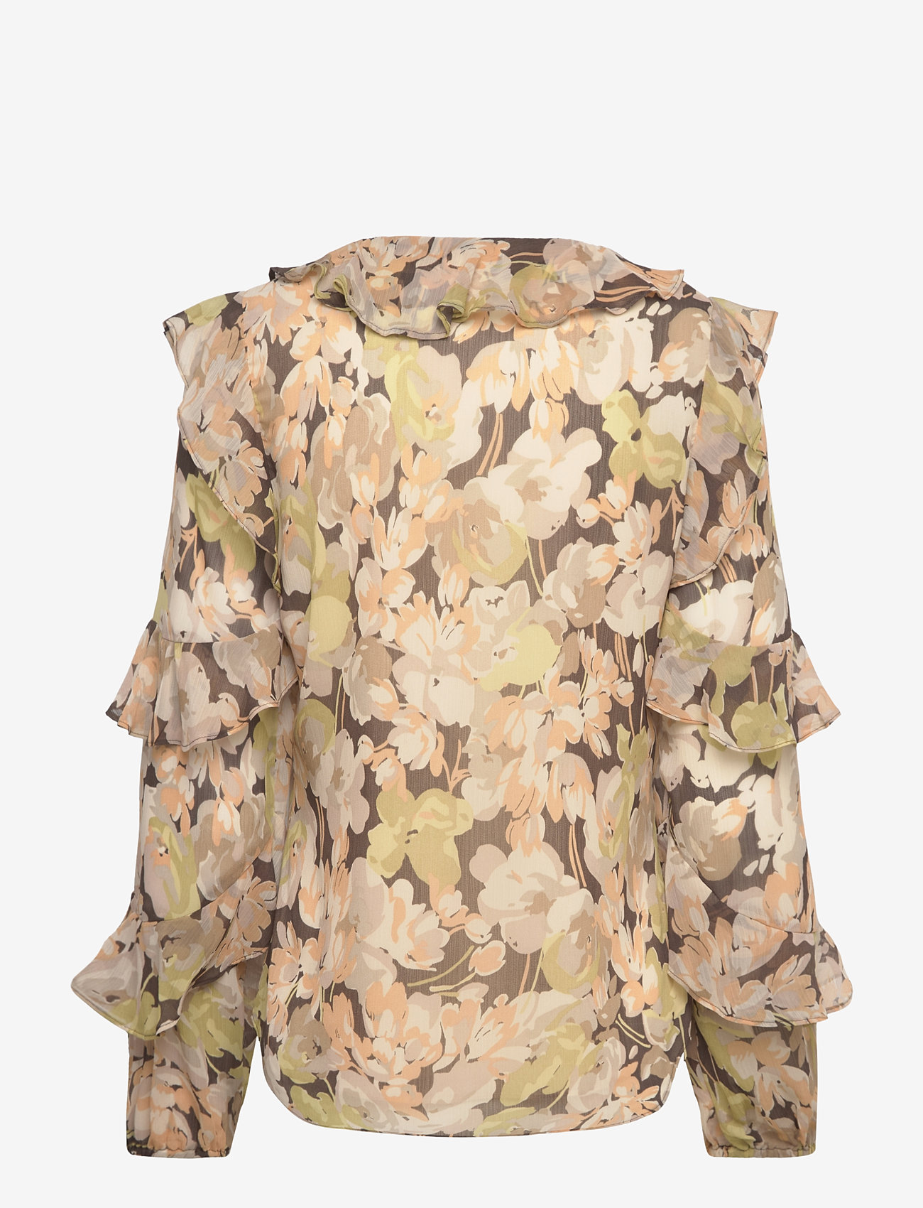 Lauren Ralph Lauren - Floral Ruffle-Trim Georgette Blouse - langärmlige blusen - green multi - 1