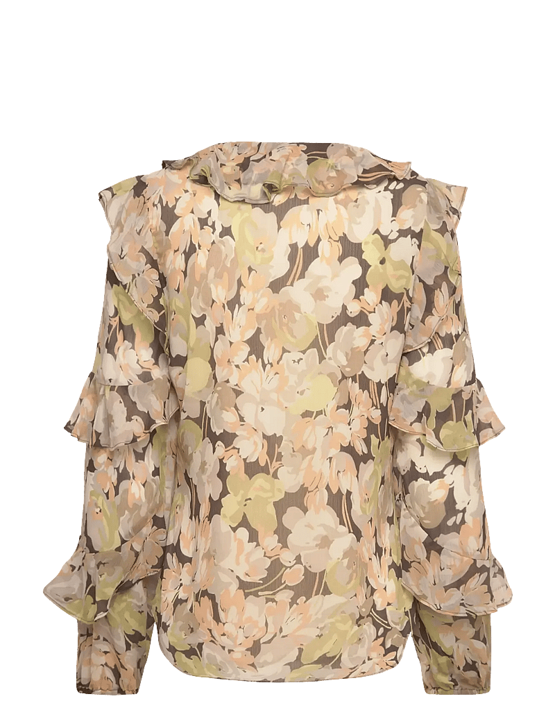 Lauren Ralph Lauren - Floral Ruffle-Trim Georgette Blouse - blūzes ar garām piedurknēm - green multi - 1