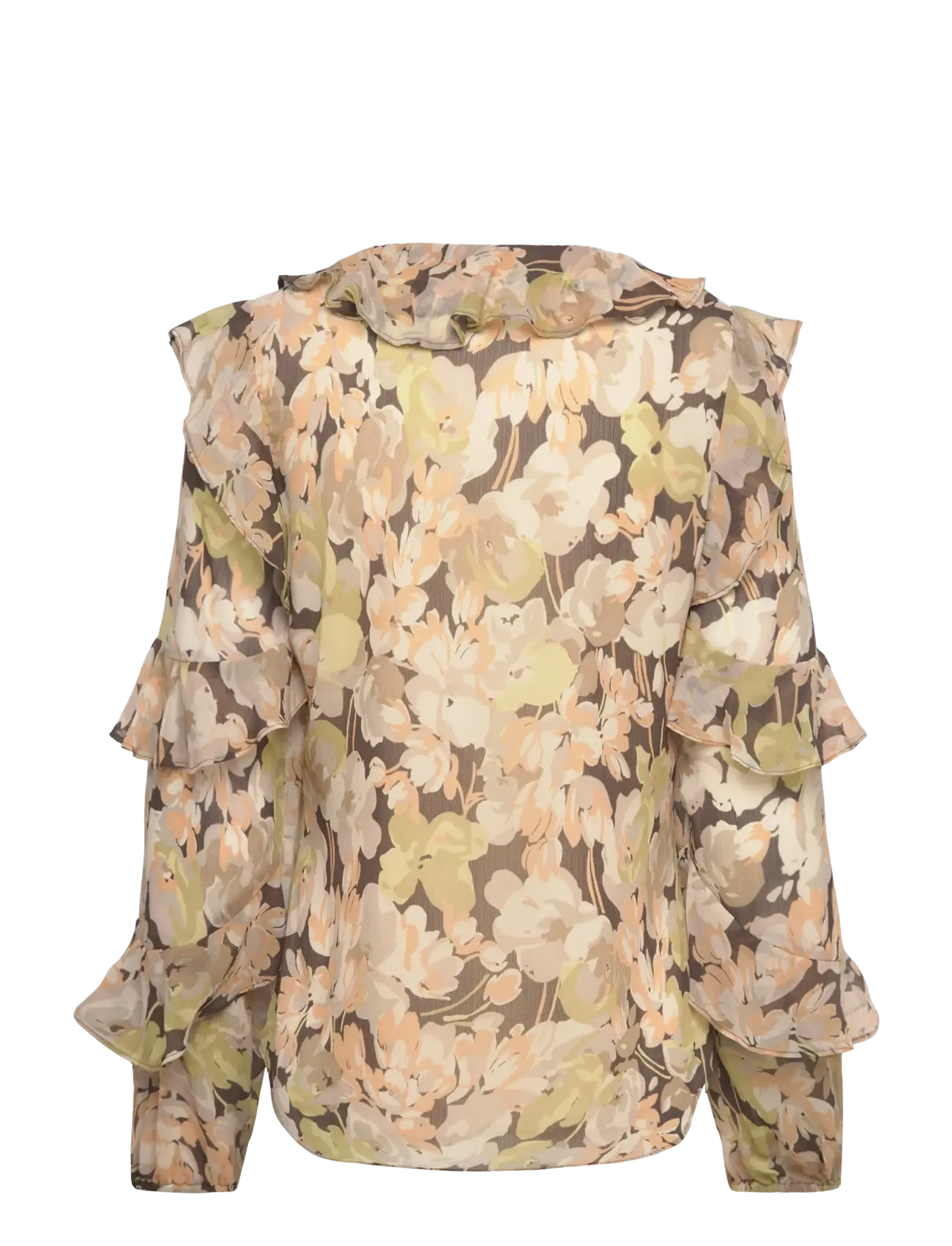 Lauren Ralph Lauren - Floral Ruffle-Trim Georgette Blouse - blūzes ar garām piedurknēm - green multi - 1