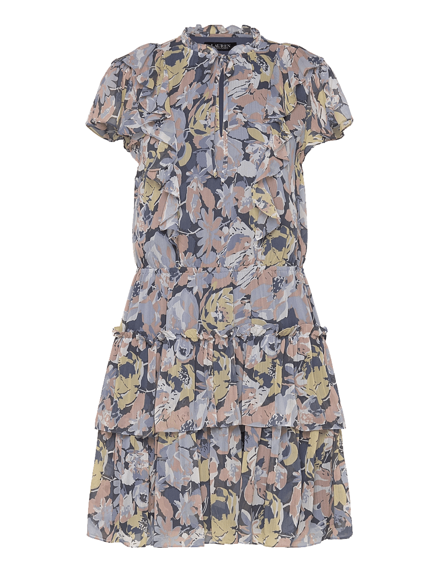 Lauren Ralph Lauren - Floral Ruffle-Trim Georgette Dress - Īsas kleitas - blue multi - 0